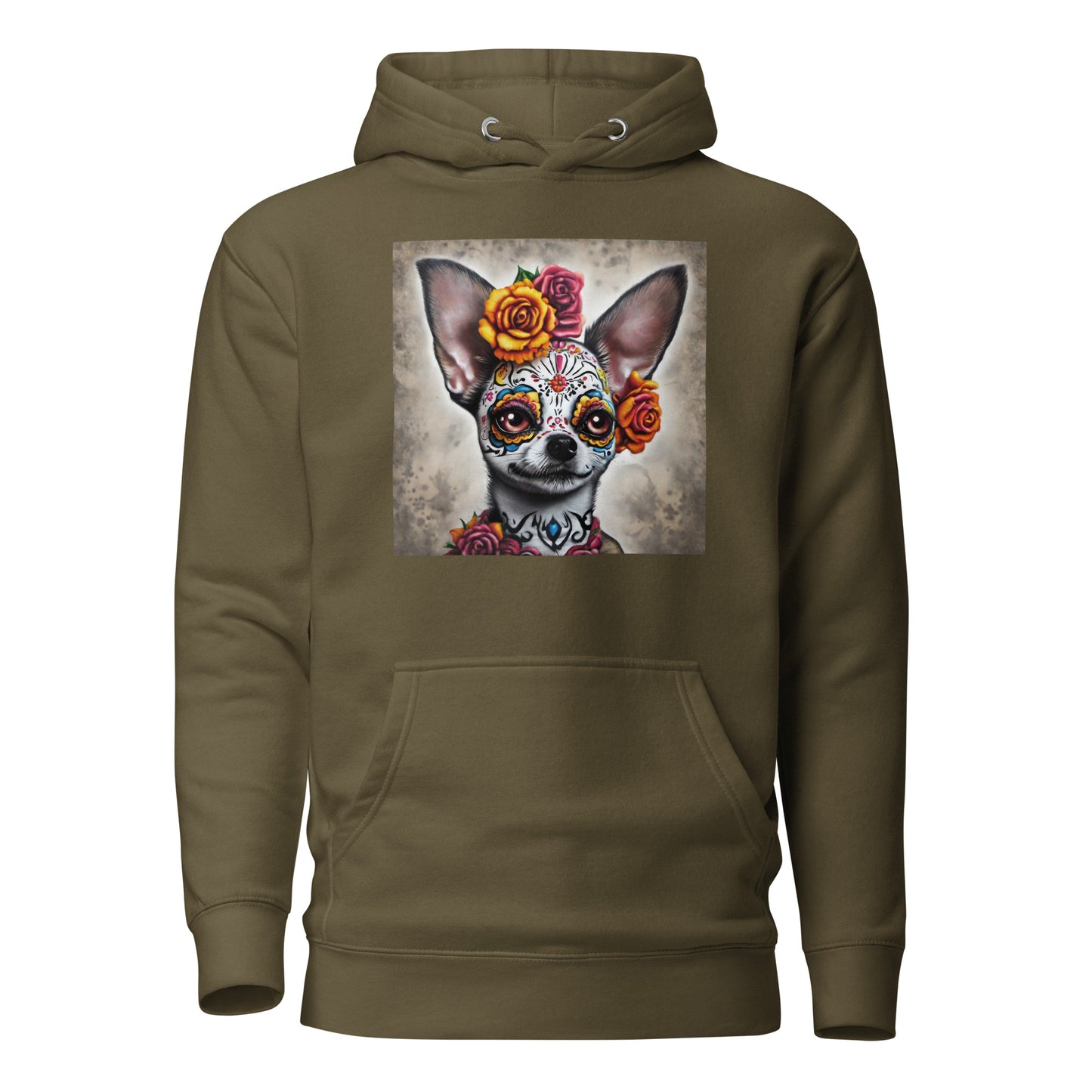 Day of the Dead Chihuahua Women's Dog Lover Hoodie Military Green