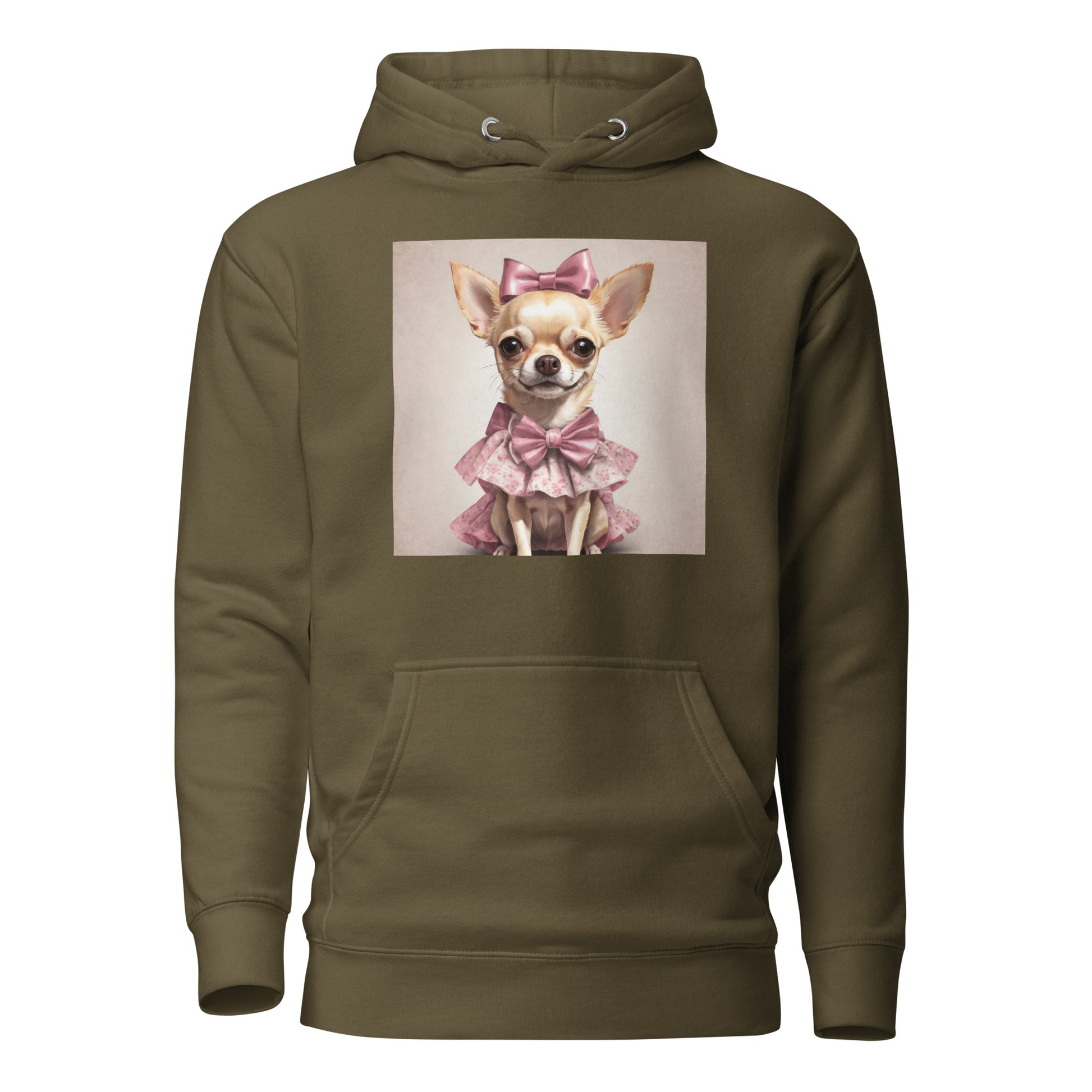 Chihuahua in Pink Dress Women's Dog Lover Hoodie Military Green