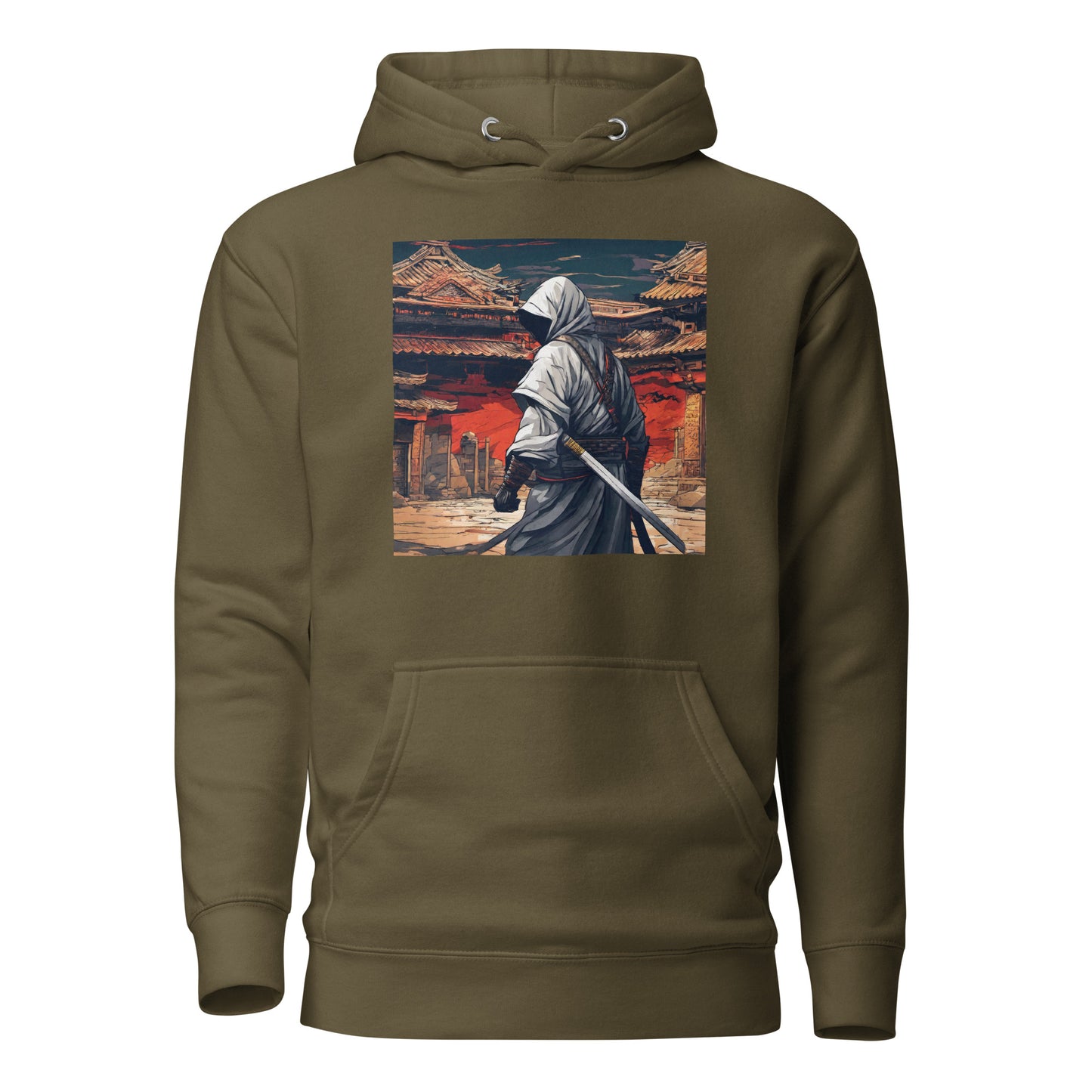 Shadowy Samurai Women's Anime Hoodie Military Green