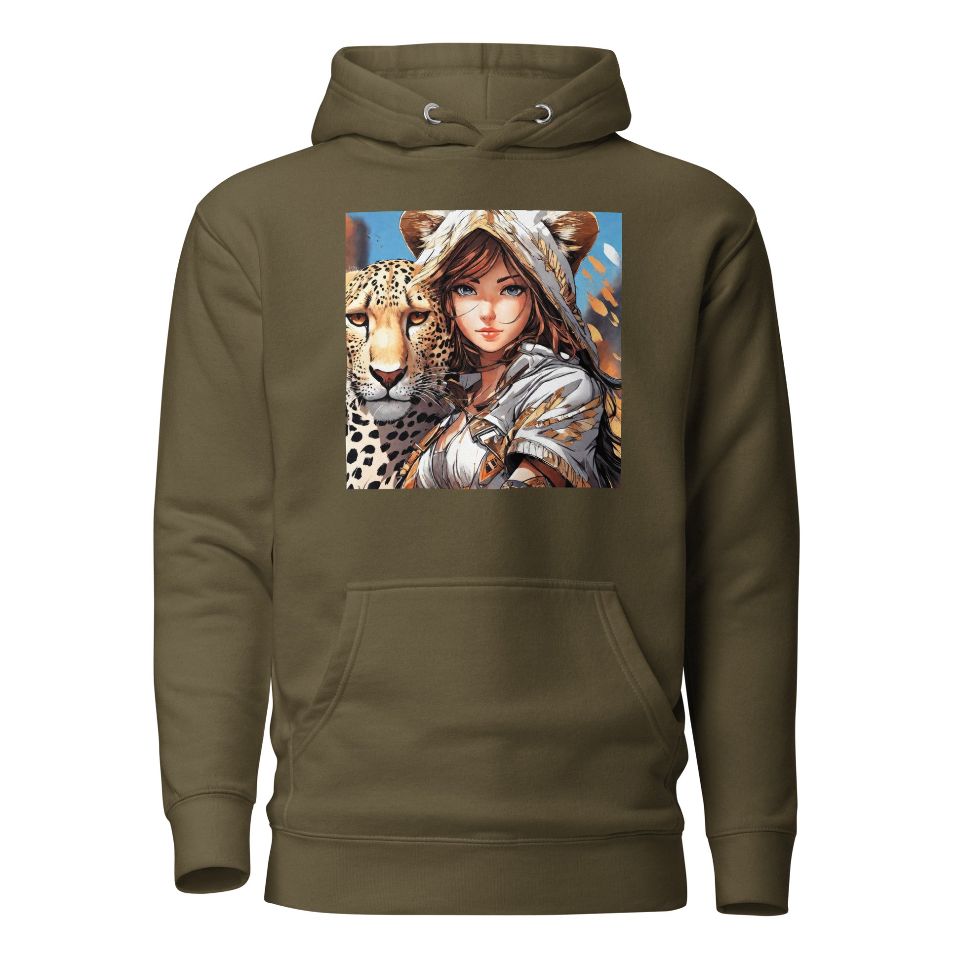 Leopard Queen Women's Anime Hoodie Military Green