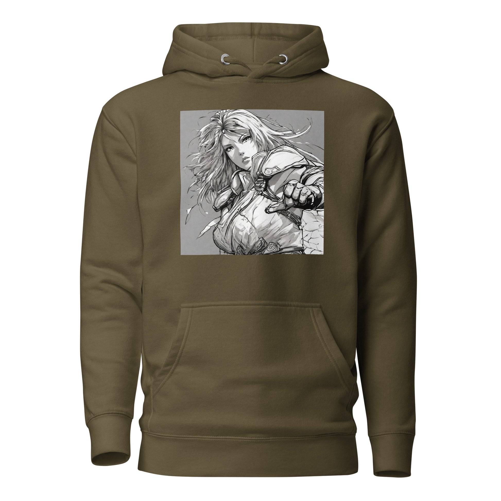 Fearless Swordmaiden Women's Anime Hoodie Military Green