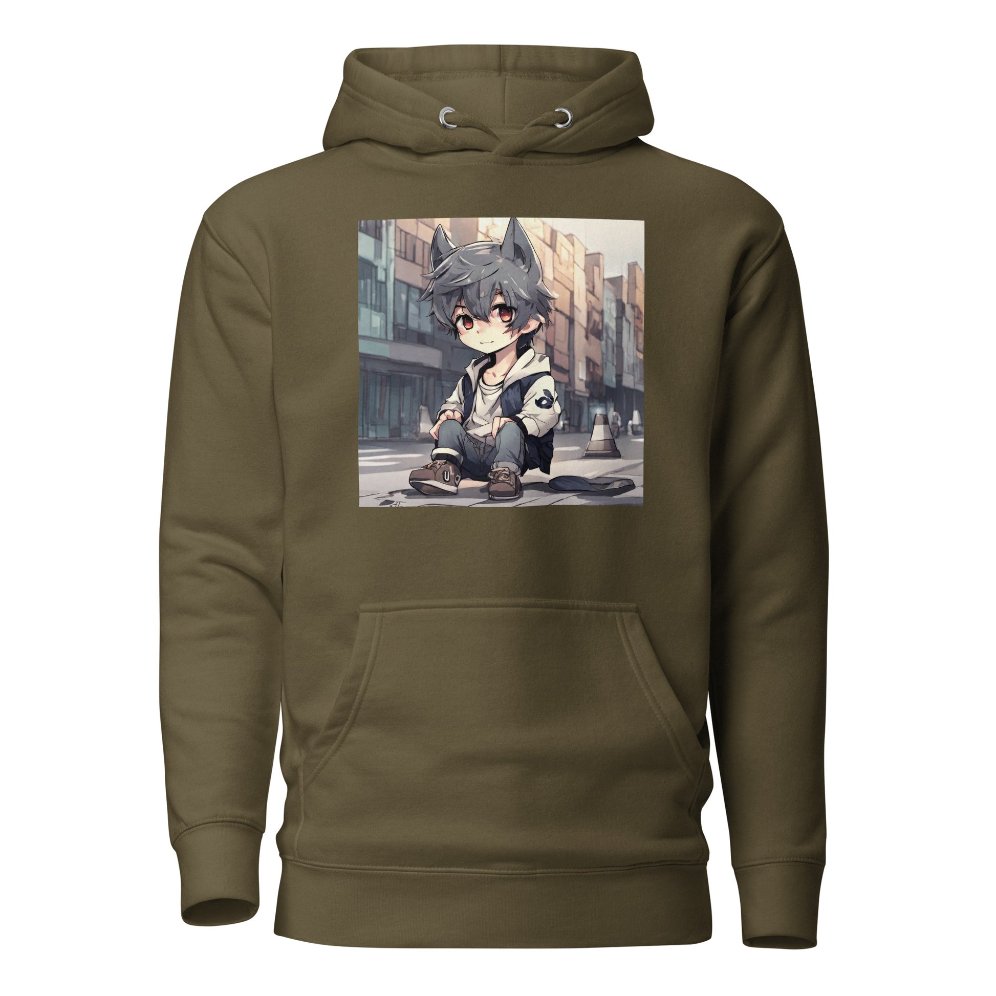 Wolf Spirit Women's Anime Hoodie Military Green