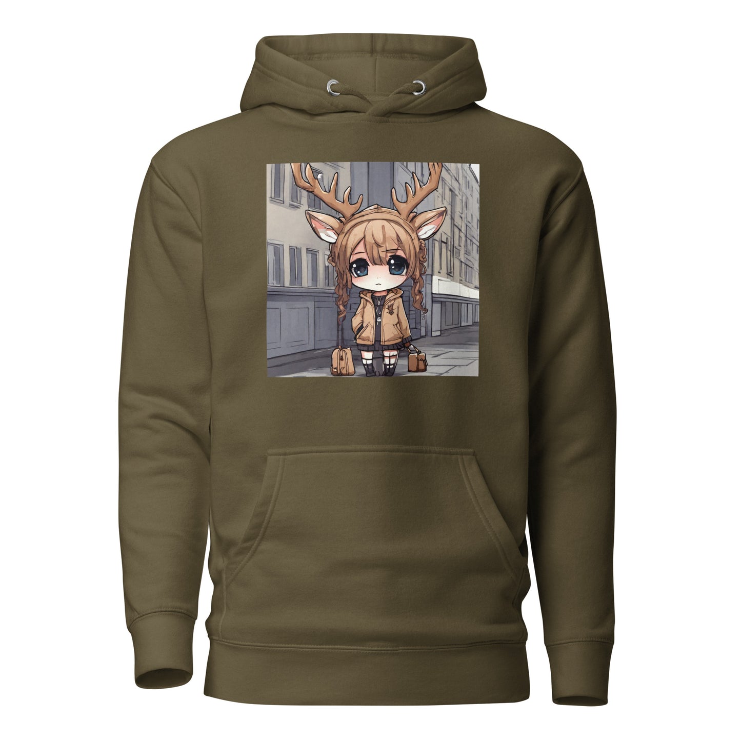 Spirit of the Deer Women's Anime Hoodie Military Green