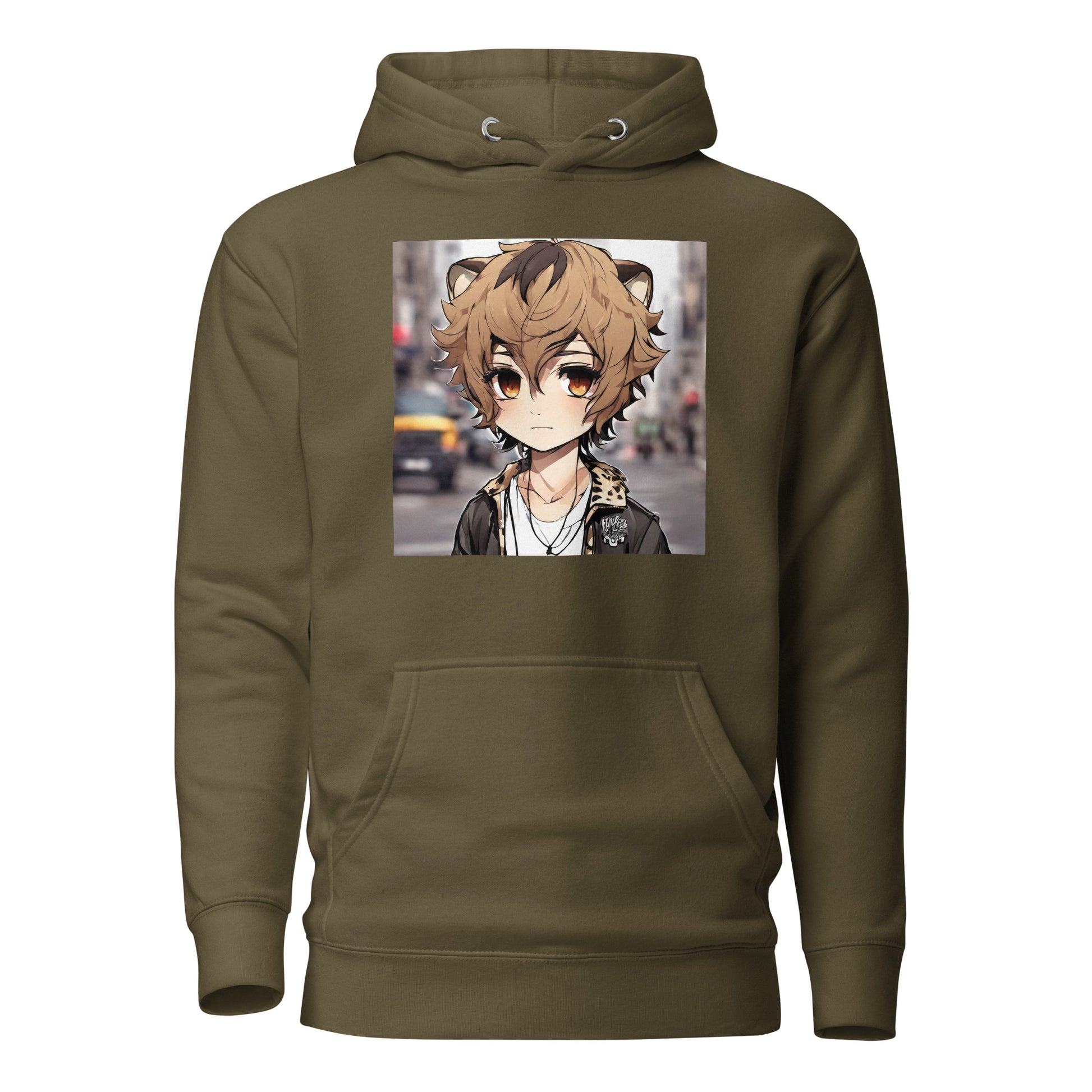 Leopard Boy Women's Anime Hoodie Military Green