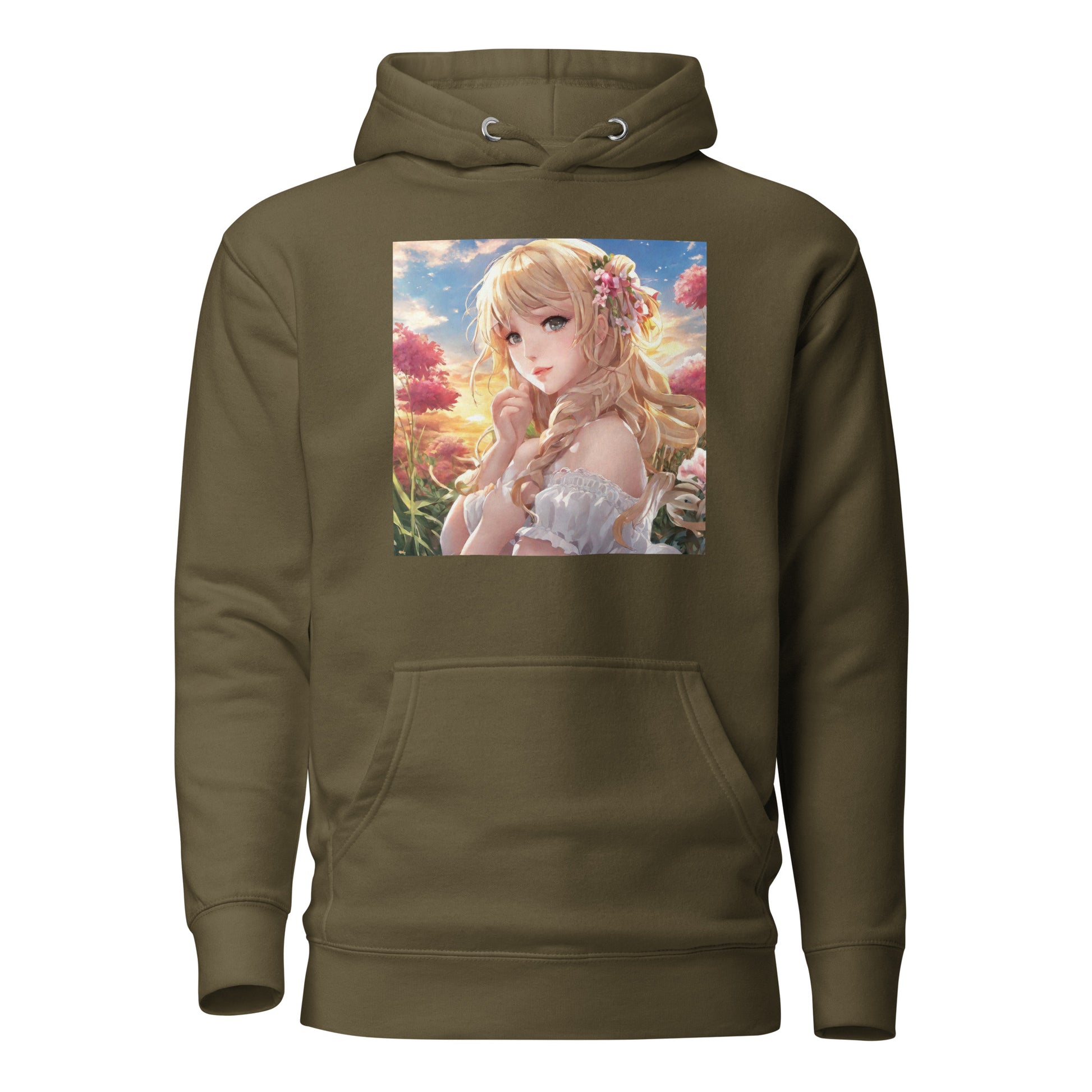 Timeless Beauty Women's Anime Hoodie Military Green