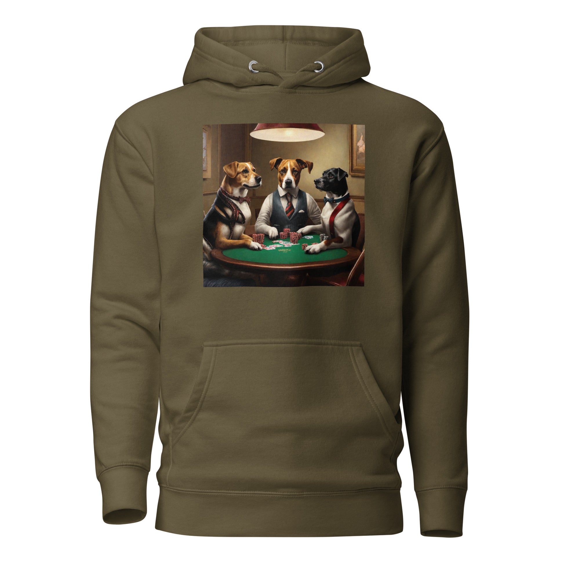 Pooches Playing Poker Women's Funny Hoodie Military Green