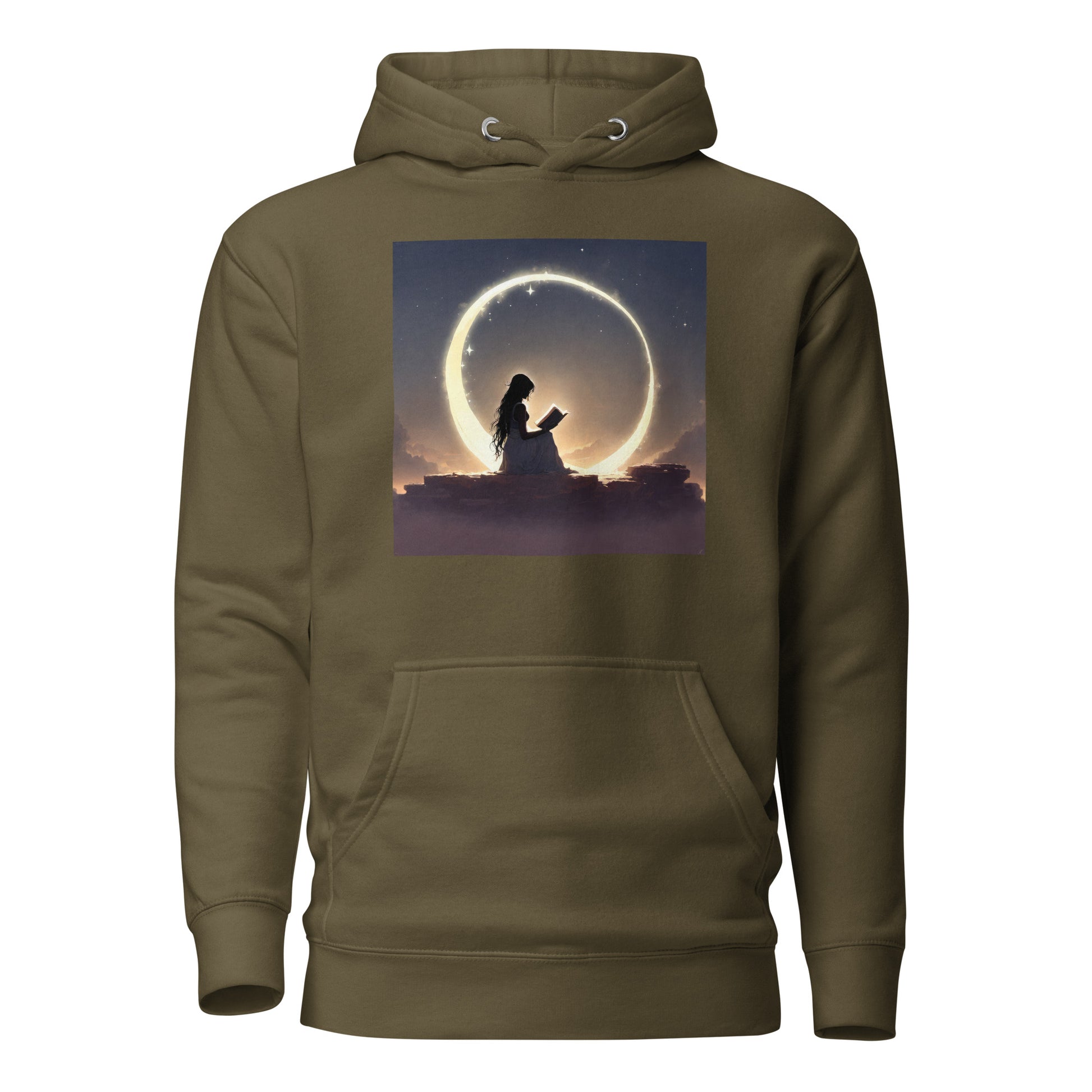 Reading at Twilight Women's Book Lover Hoodie Military Green