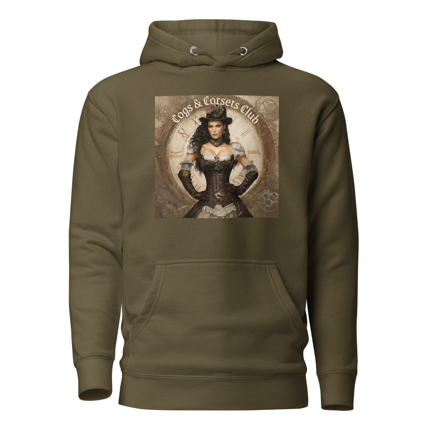 Cogs & Corsets Club Women's Steampunk Hoodie Military Green