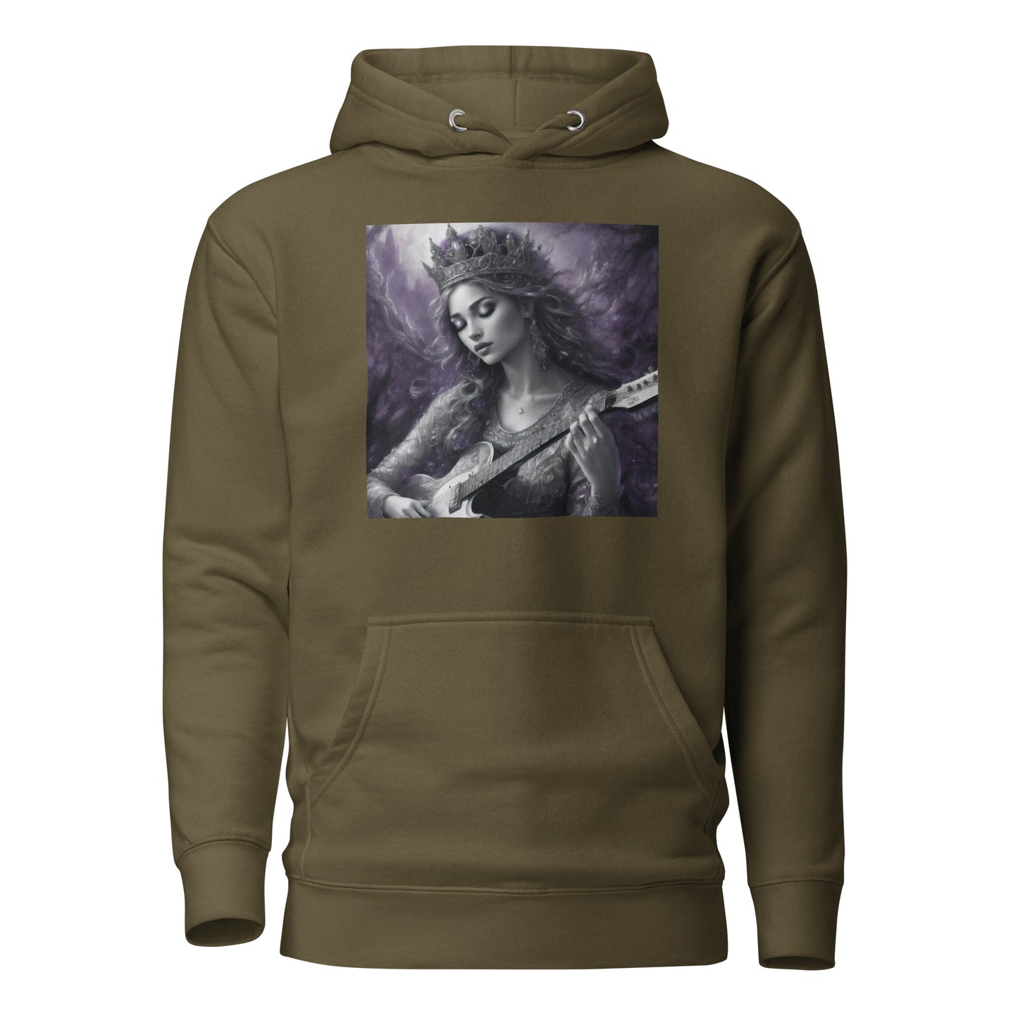 Princess Woman Playing the Guitar Hoodie Military Green