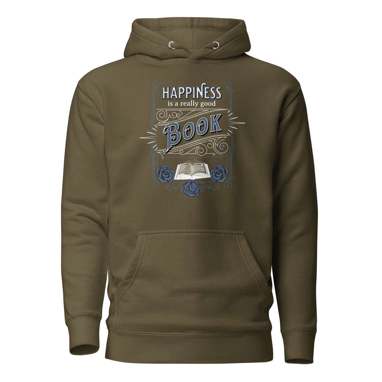 Happiness is a Really Good Book Women's Reader Hoodie Military Green