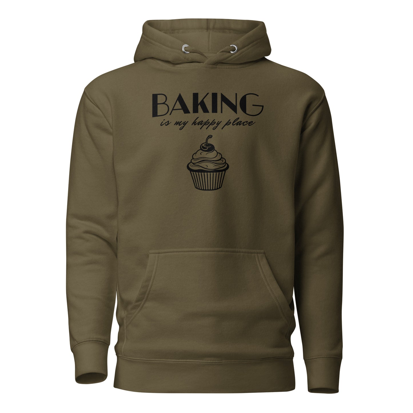 Women's Baking is my Happy Place Hoodie Military Green