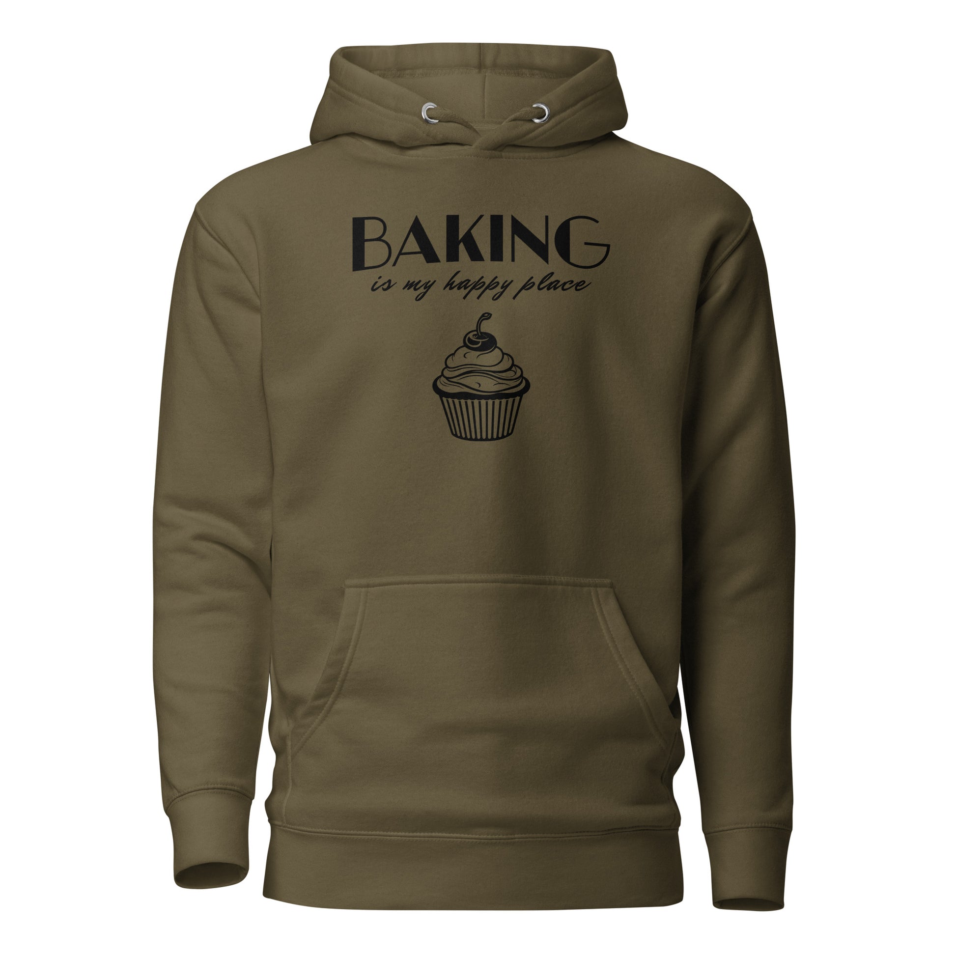 Women's Baking is my Happy Place Hoodie Military Green