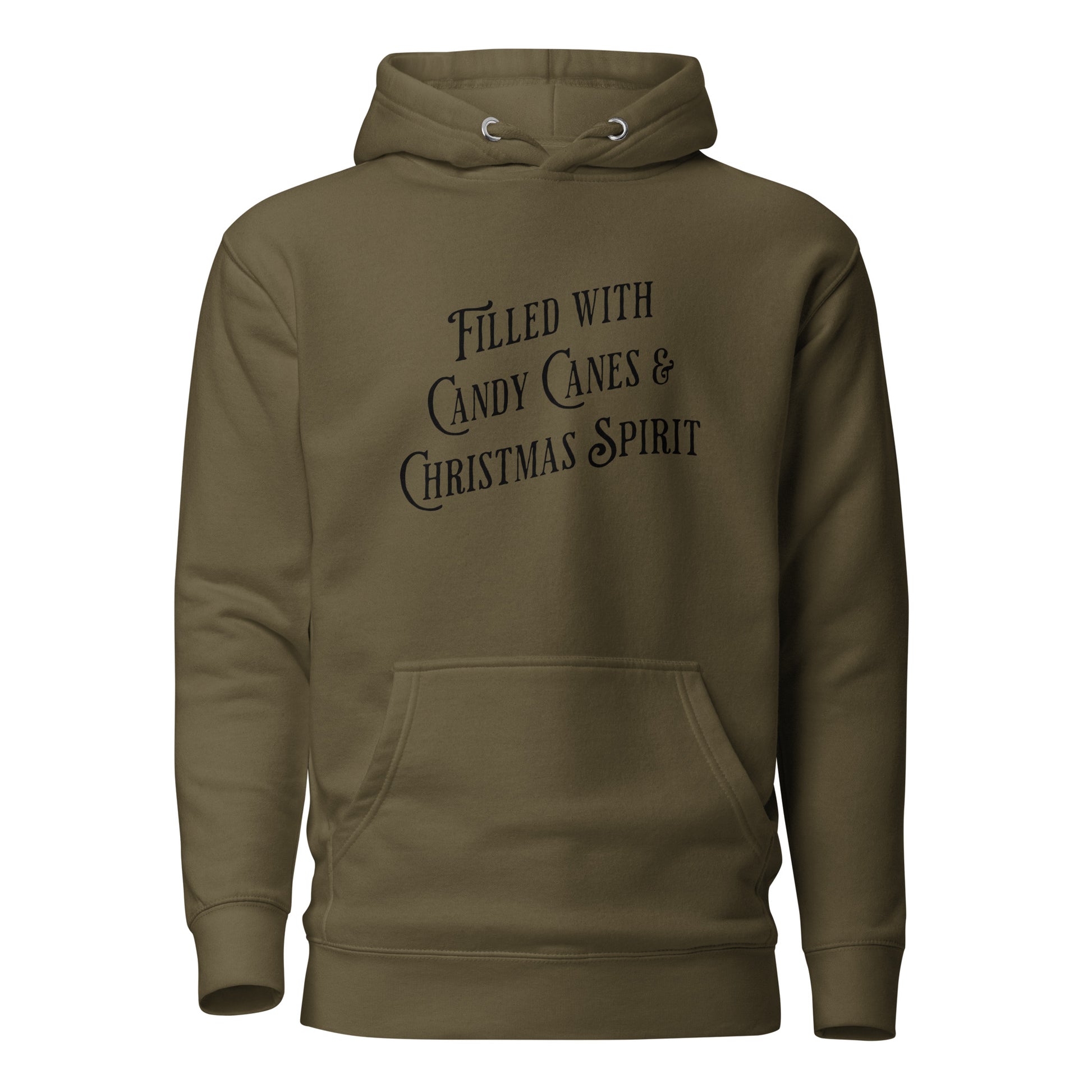 Filled with Candy Canes and Christmas Spirit Women's Holiday Hoodie Military Green