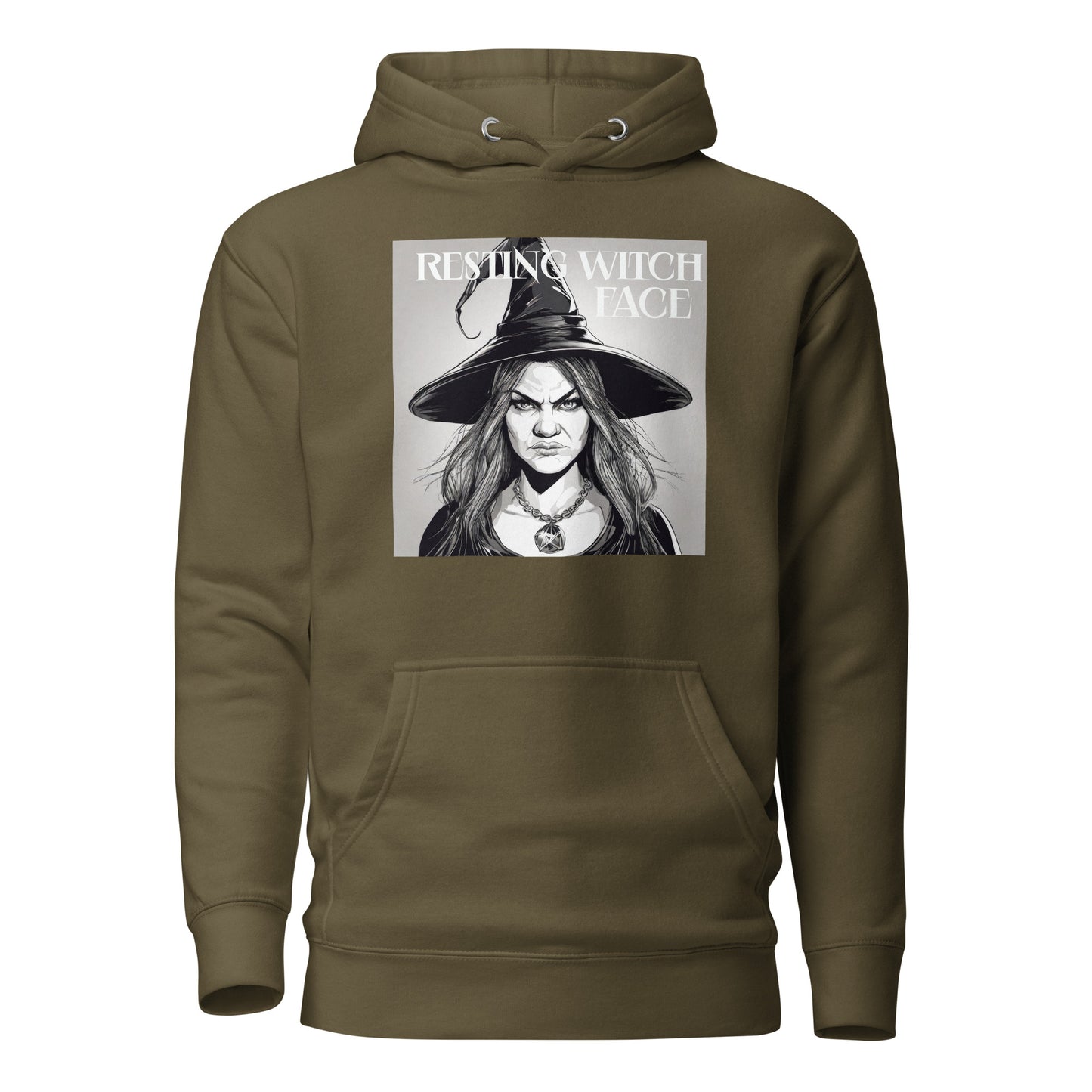 Resting Witch Face Women's Halloween Hoodie Military Green