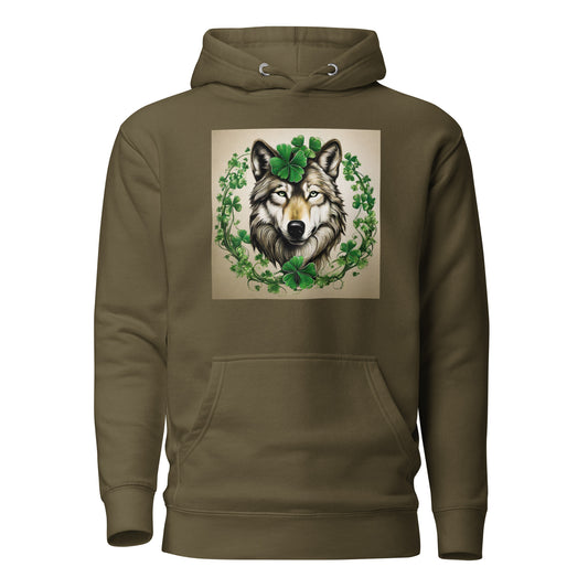 Wolf & Shamrocks Women's St Patrick's Day Hoodie Military Green