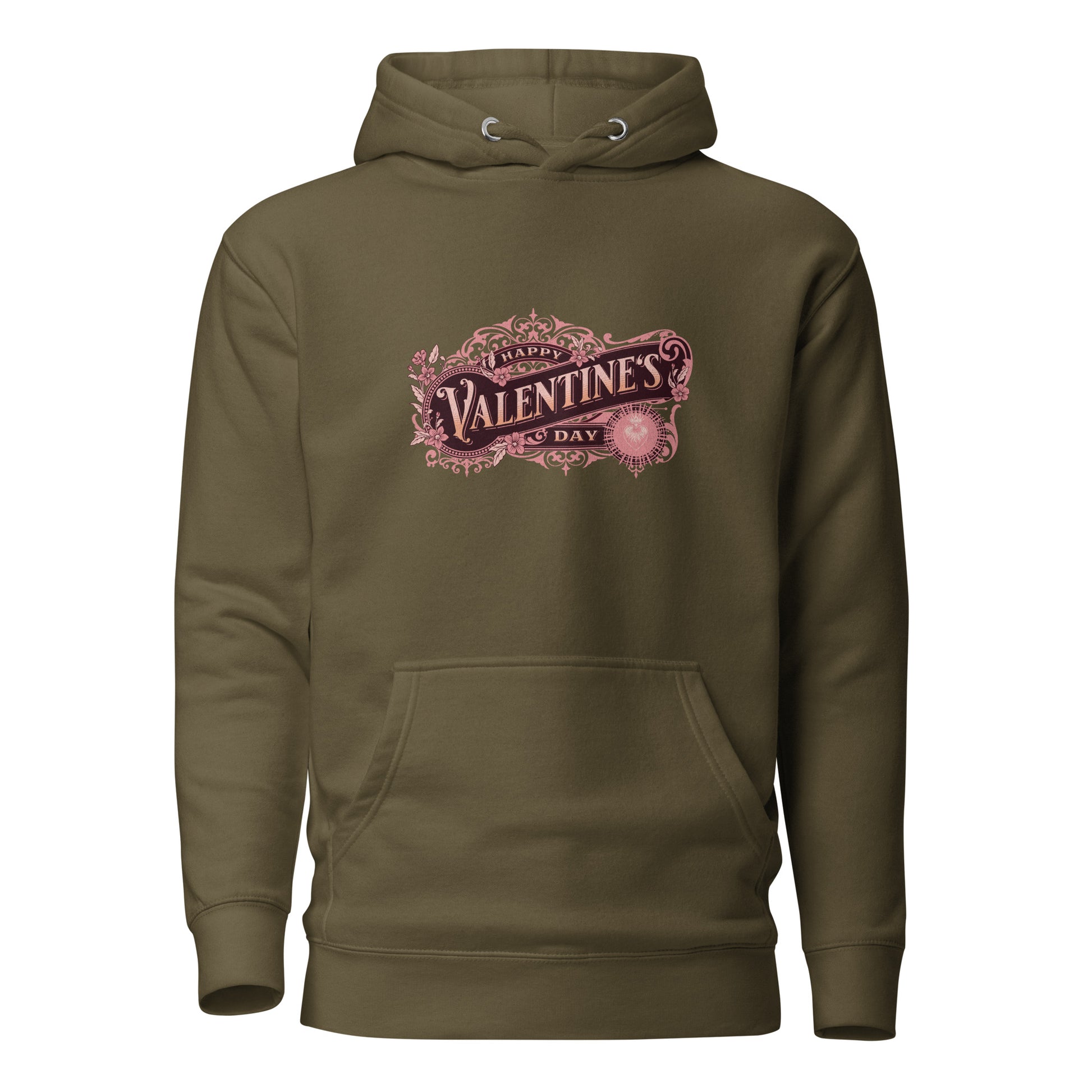 Women's Happy Valentine's Day Hoodie Military Green