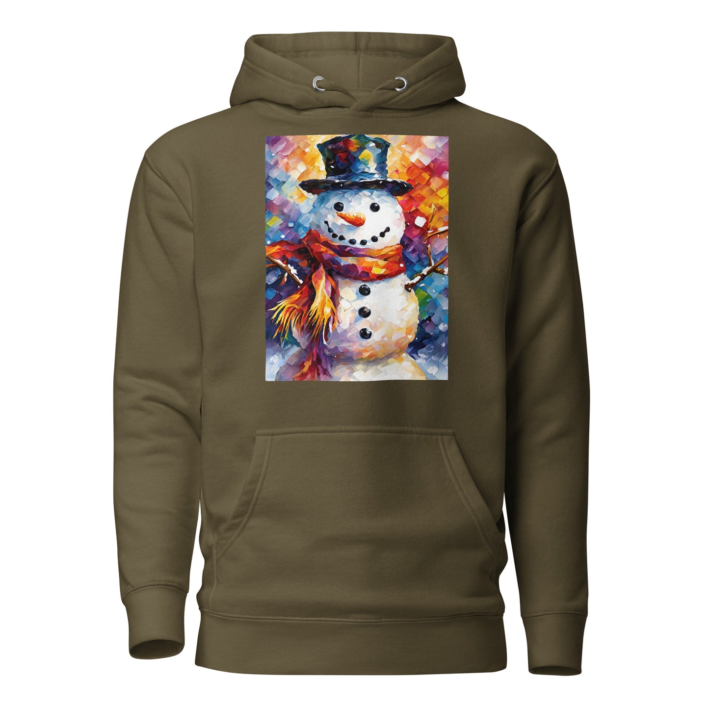 Happy Snowman Women's Christmas Hoodie Military Green