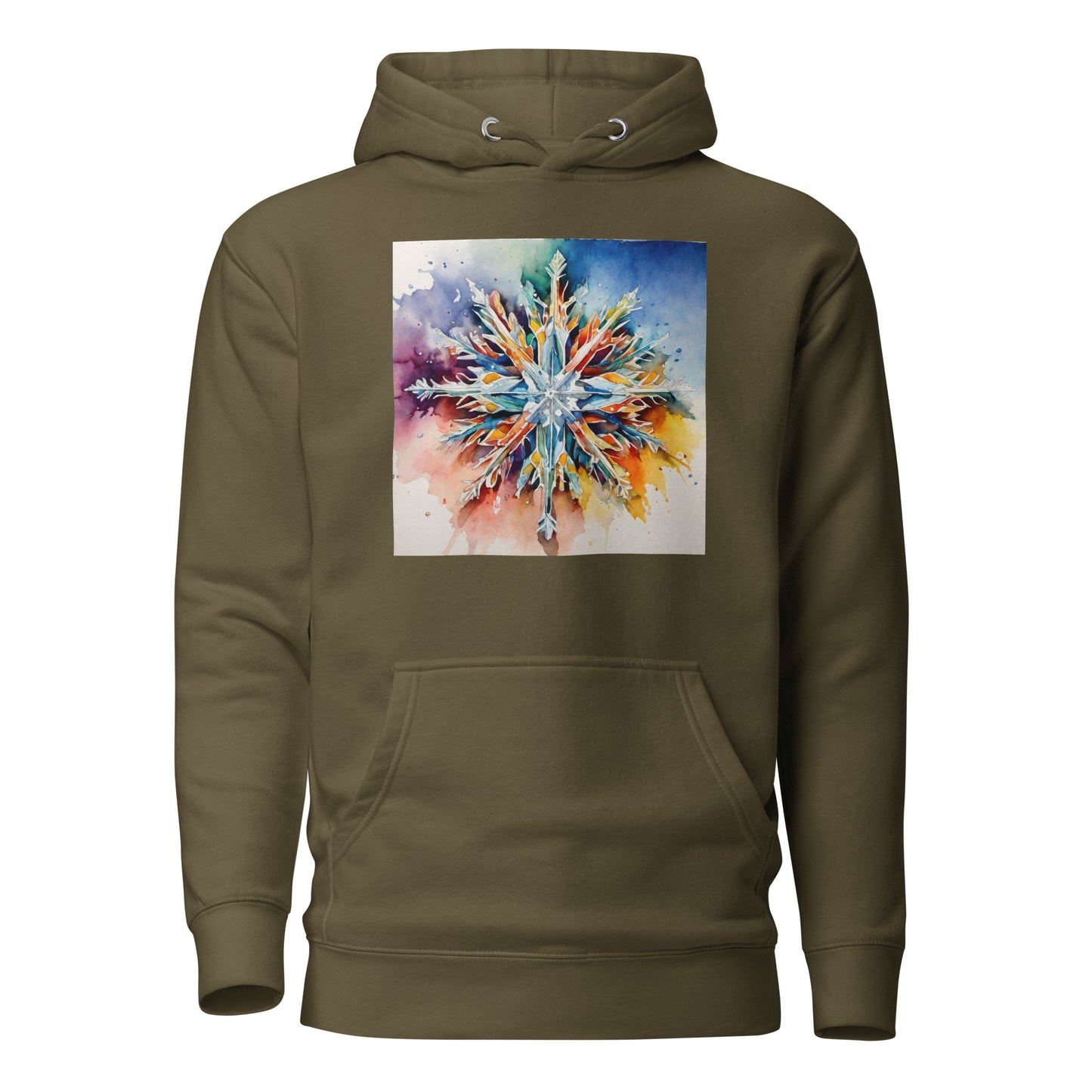 Colorful Snowflake Women's Christmas Hoodie Military Green