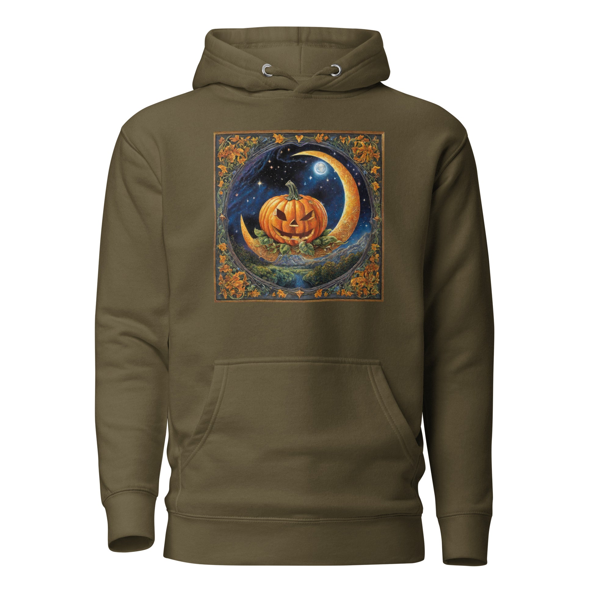 Jack O' Lantern Pumpkin Women's Halloween Hoodie Military Green