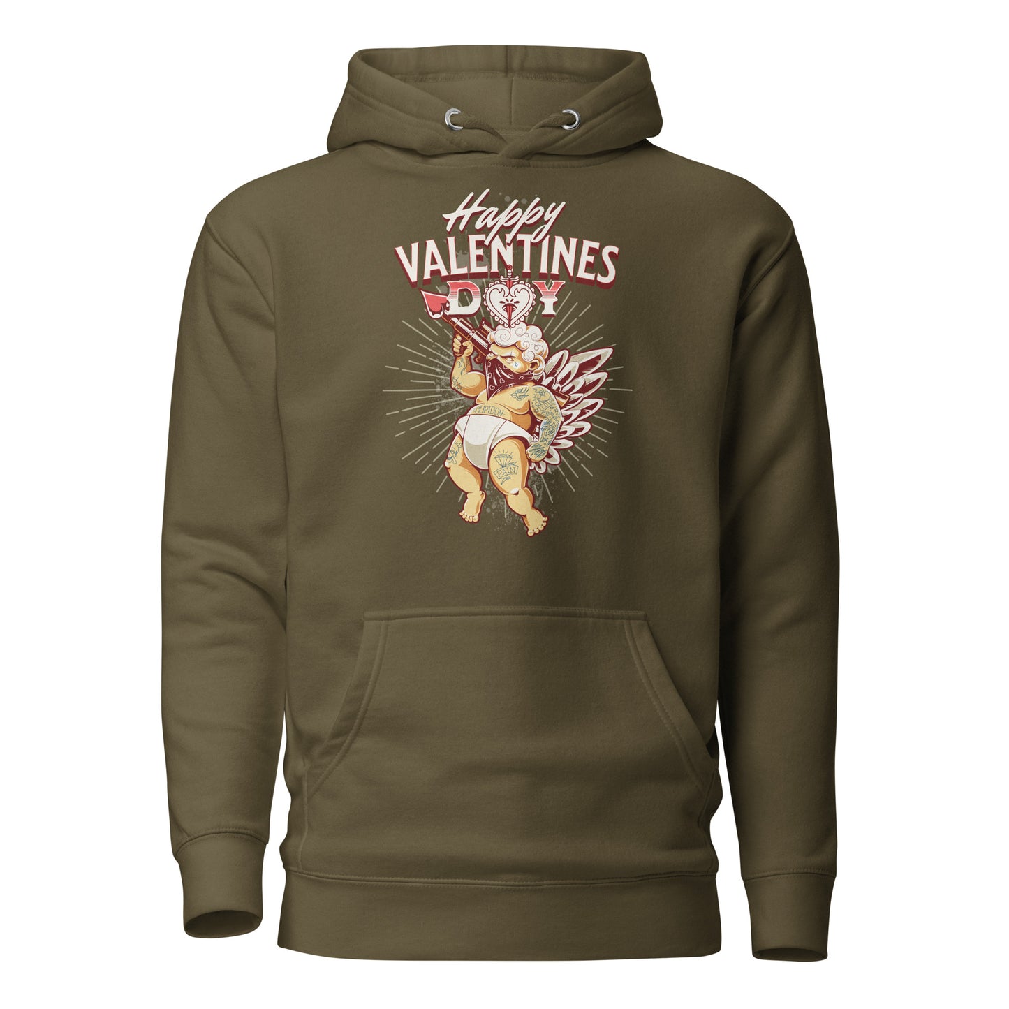 Inked Cupid Women's Valentine's Day Hoodie Military Green