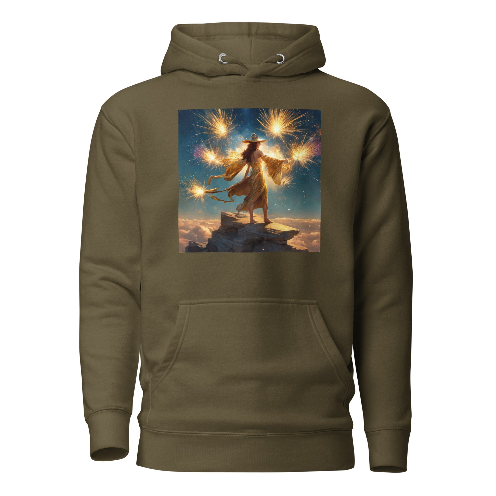 Sorceress Making Fireworks Women's 4th of July Hoodie Military Green