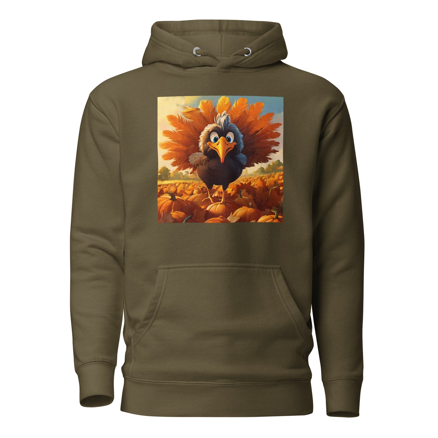 Cute Turkey Women's Thanksgiving Hoodie Military Green