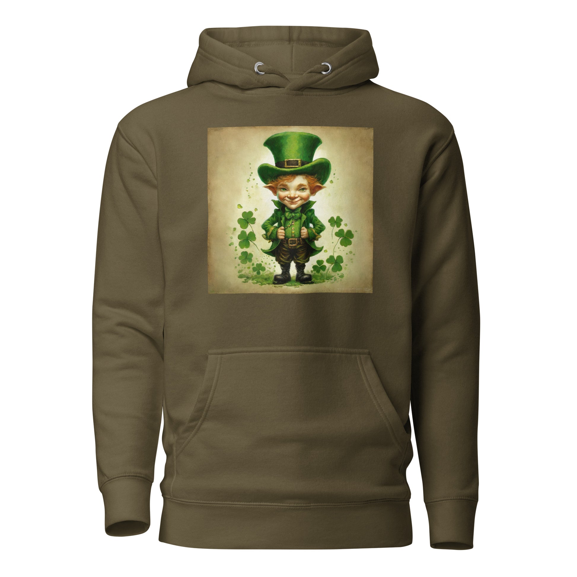 Cute Leprechaun Women's St Patrick's Day Hoodie Military Green