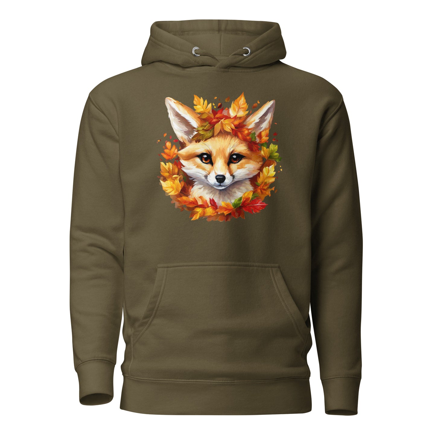 Autumn Fennec Fox Women's Fall Hoodie Military Green