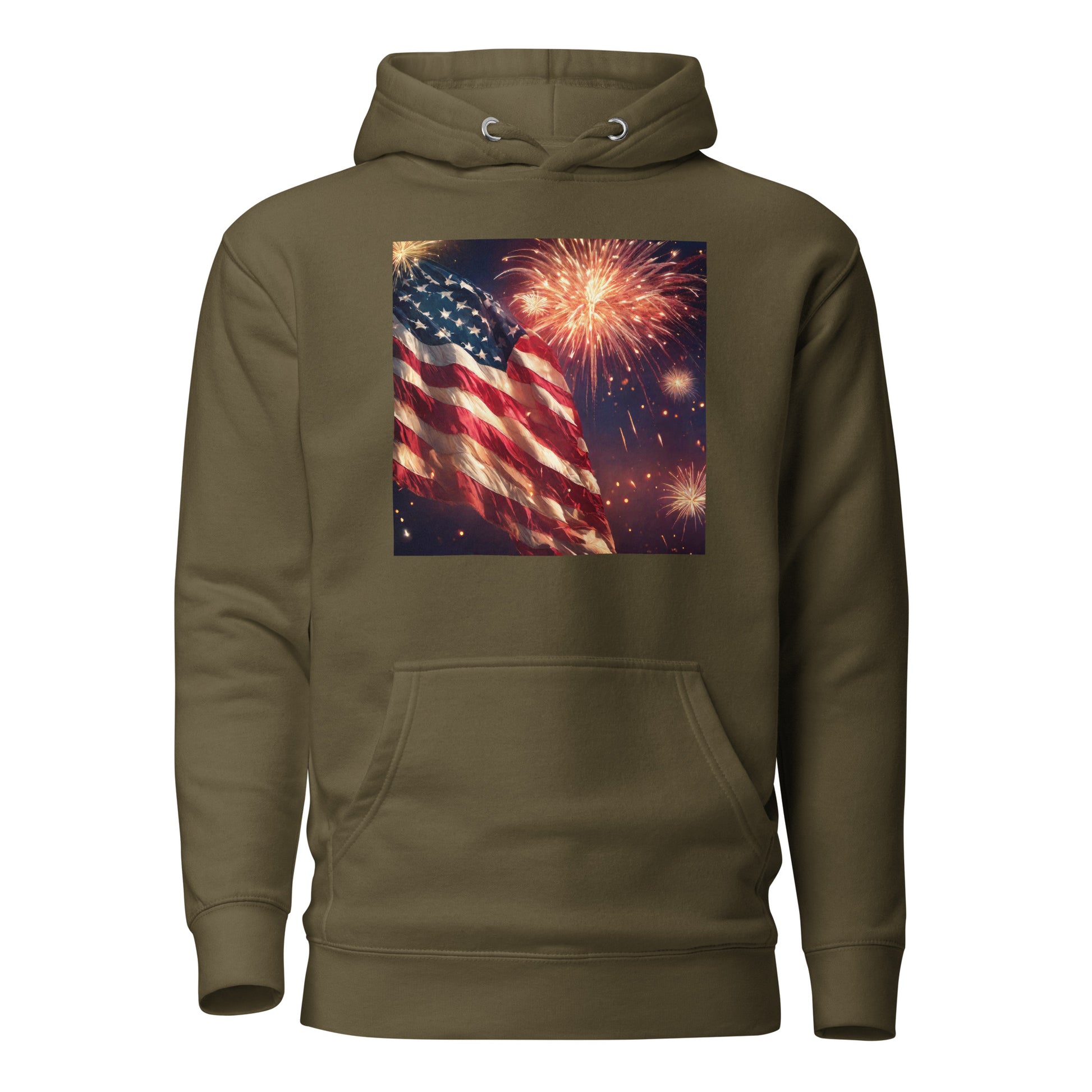 American Flag Women's 4th of July Hoodie Military Green