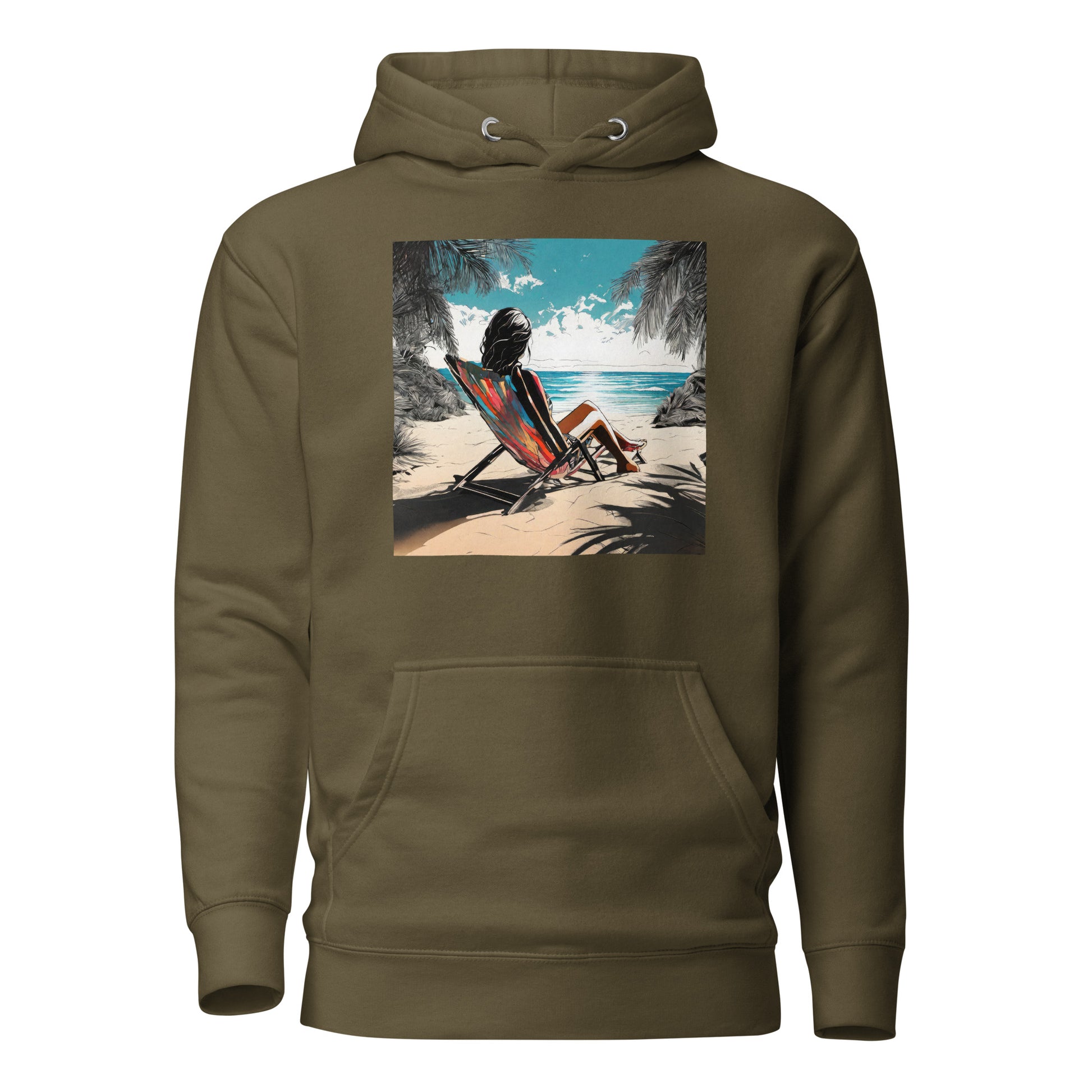 Relaxing on the Beach Women's Summer Hoodie Military Green