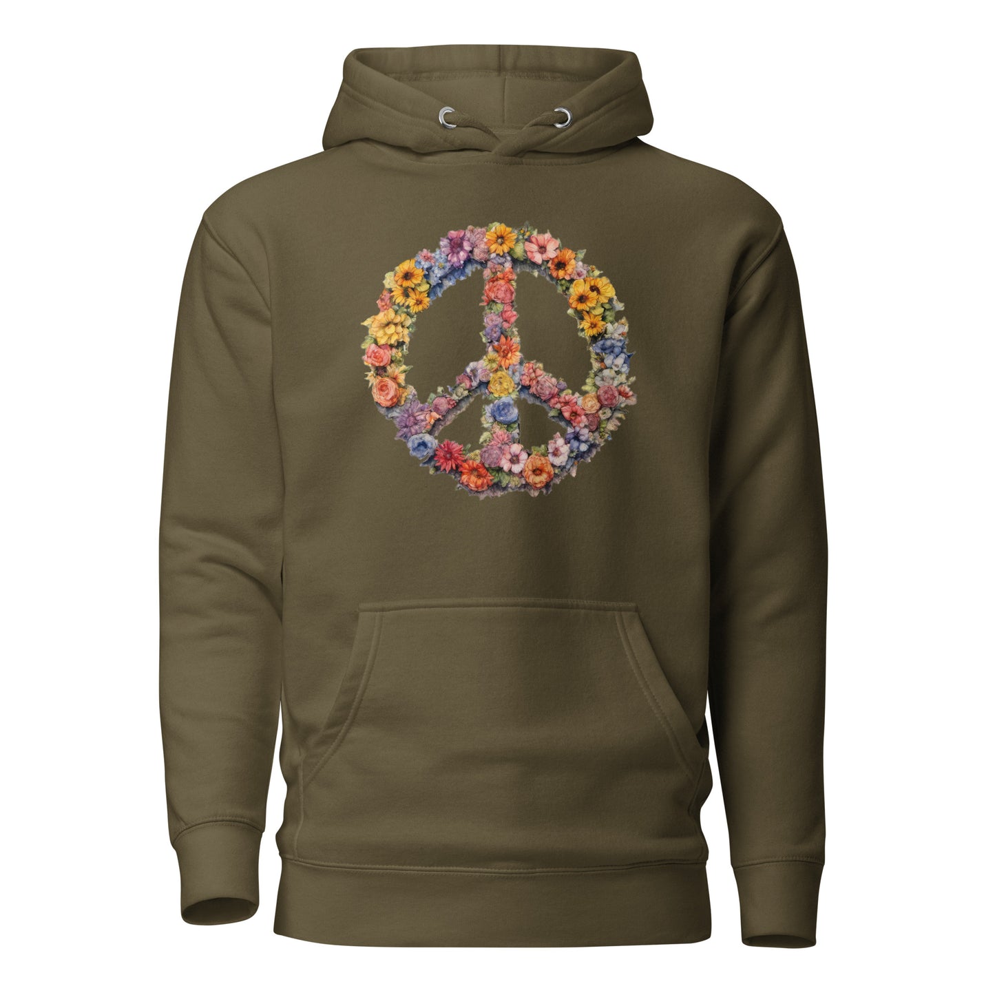 Flower Peace Sign Women's Hoodie Military Green