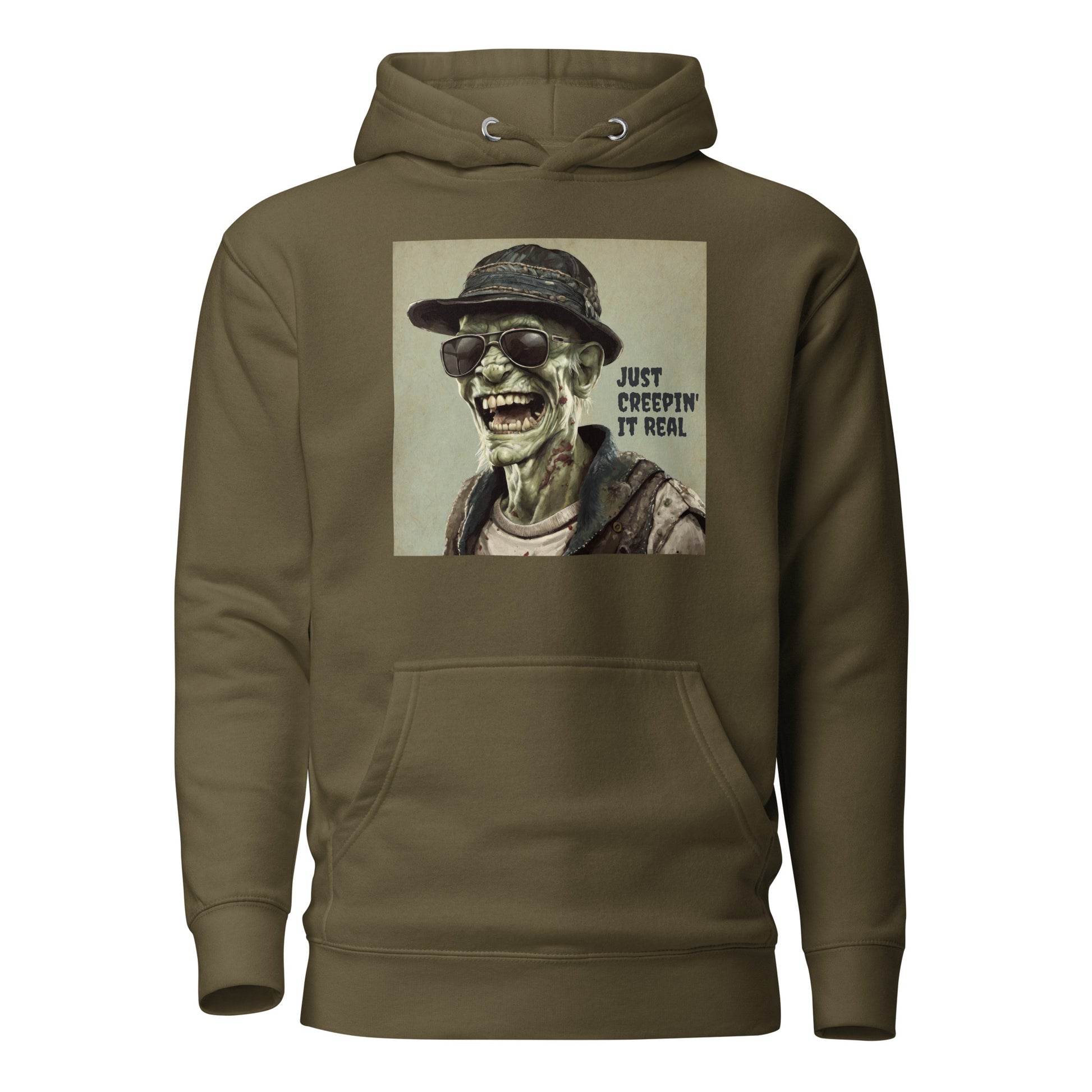 Just Creepin' It Real Women's Zombie Hoodie for Halloween Military Green