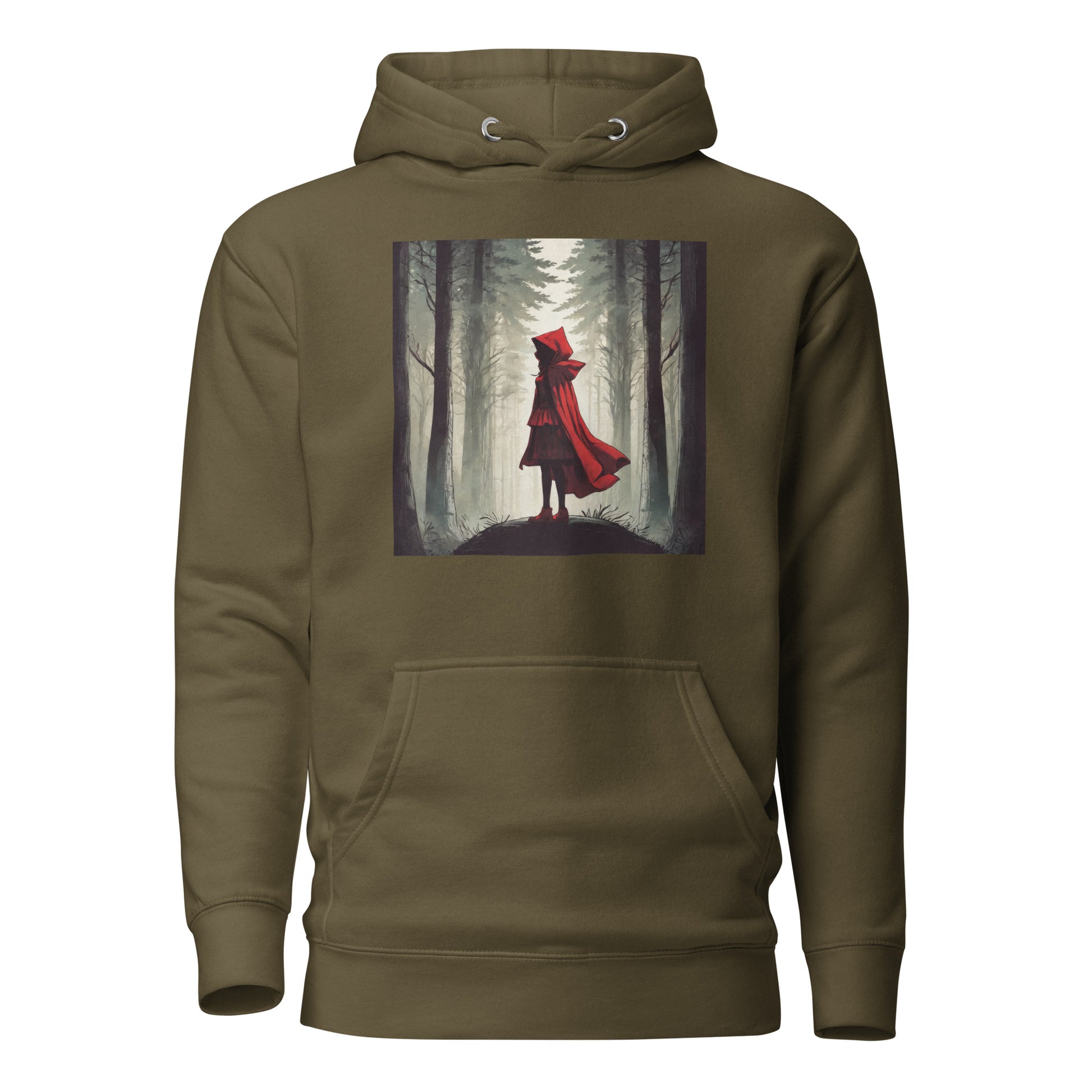 Bold Red Riding Hood in Forest Women's Fairy Tale Hoodie Military Green