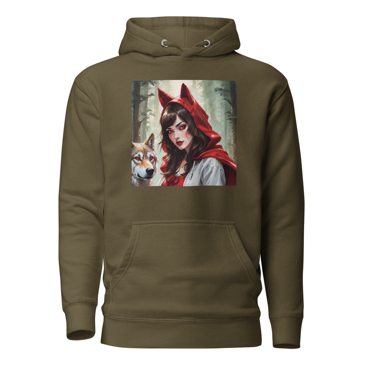 Red Riding Hood Colluding with the Wolf Women's Fairy Tale Hoodie Military Green