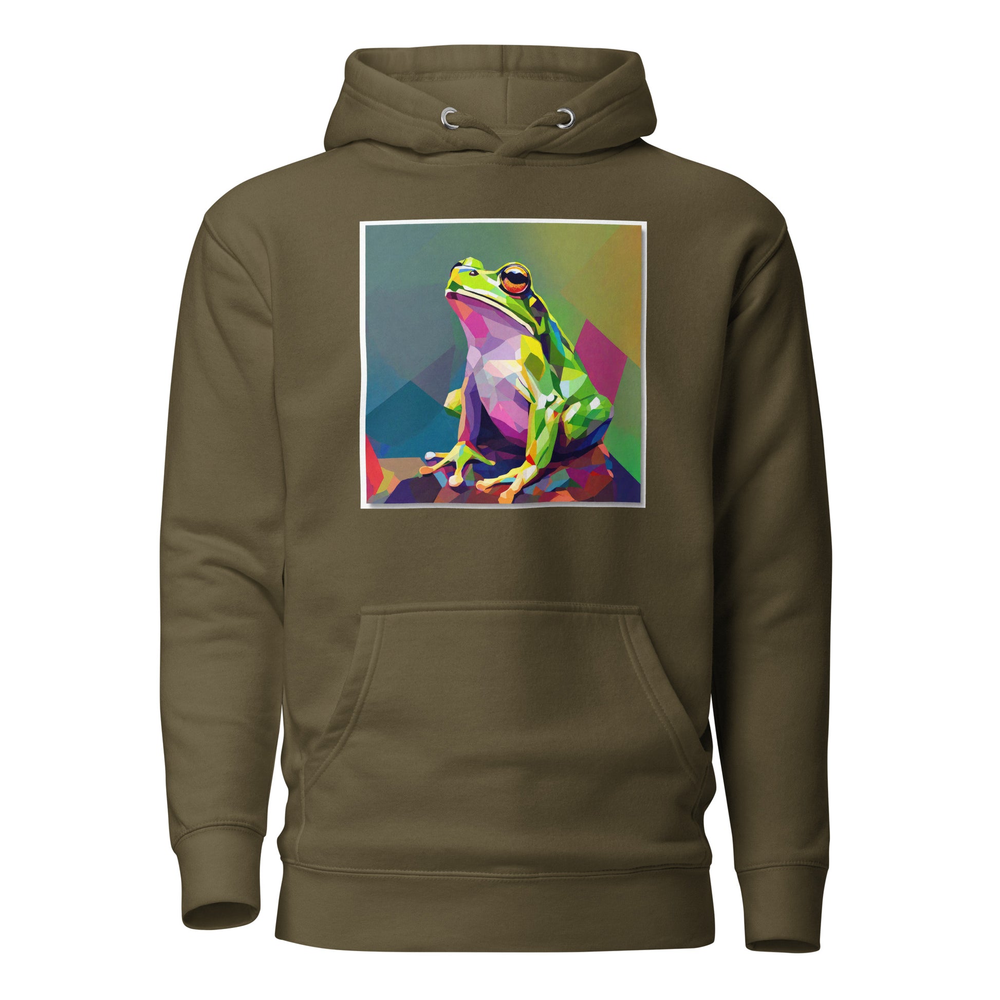 Geometric Frog Women's Animal Lover Hoodie Military Green