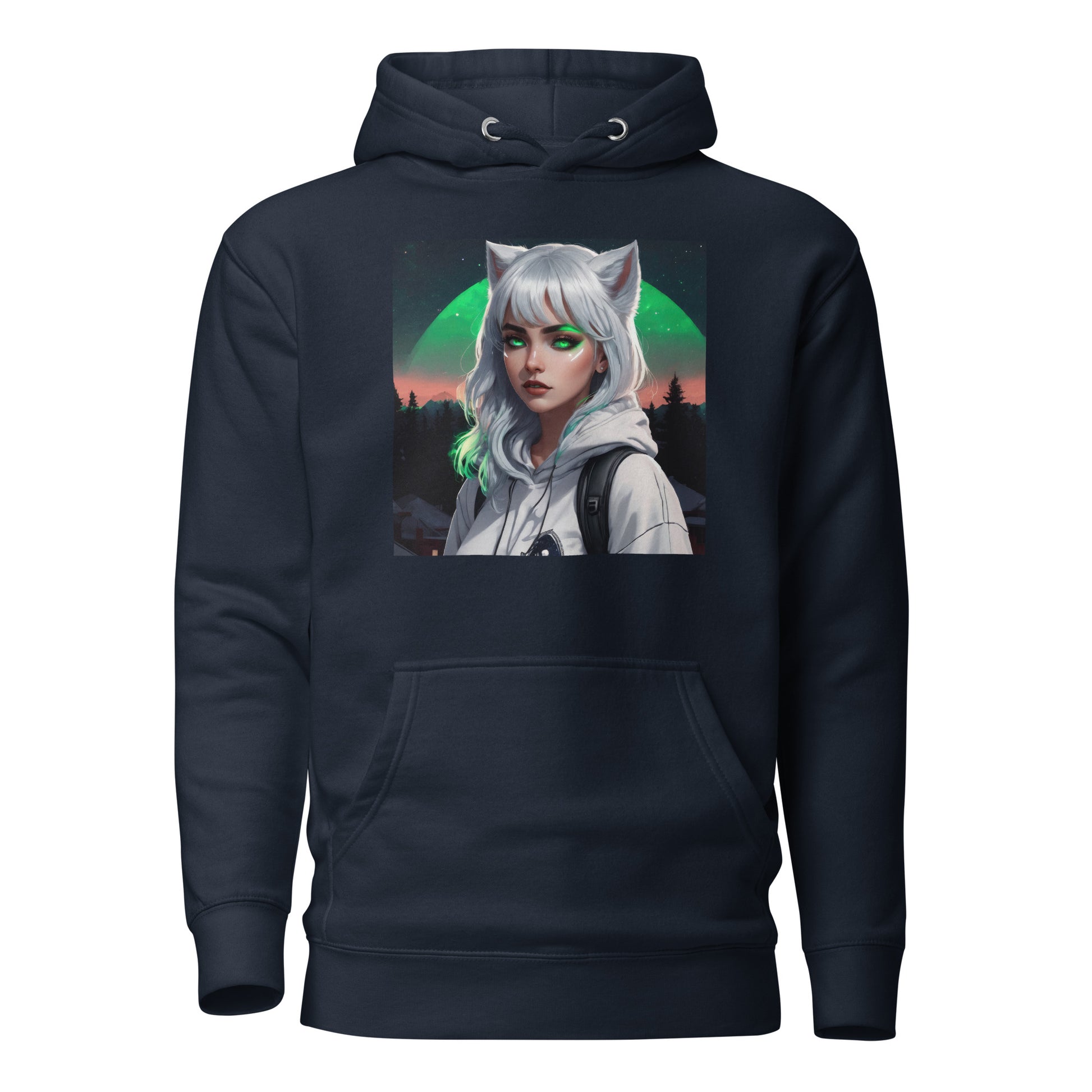 Cute Fox Girl Women's Graphic Hoodie Navy Blazer