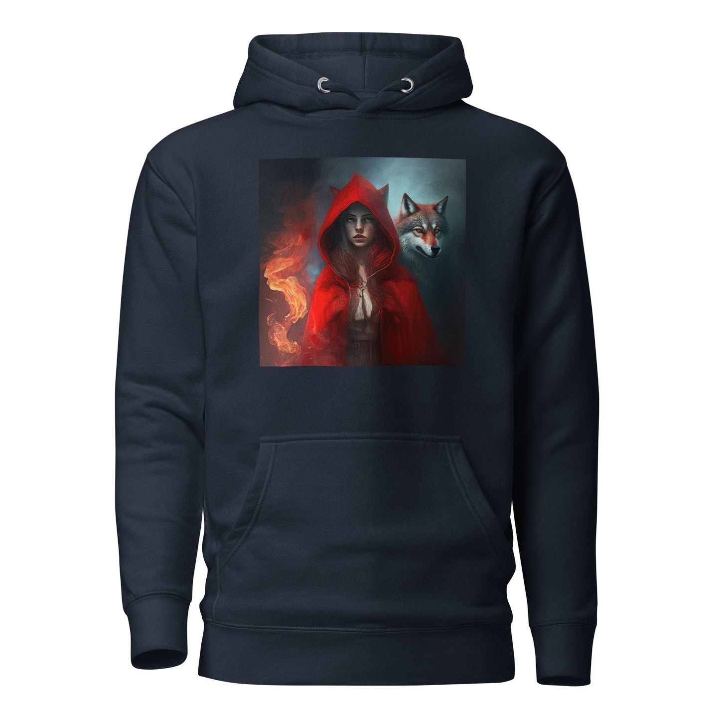 Fiery Red Riding Hood & Wolf Hoodie Navy Blazer