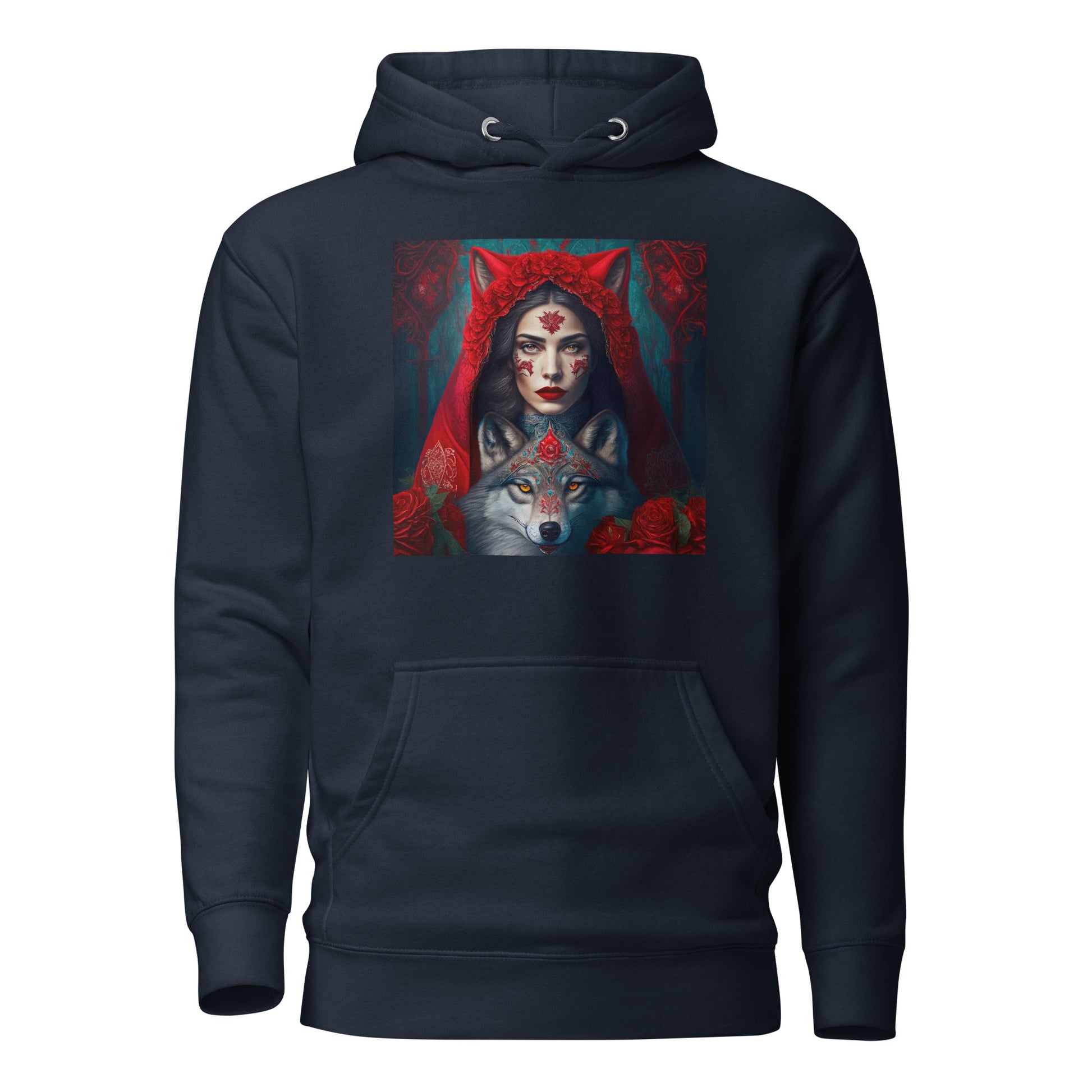 Red Riding Hood Unites with the Wolf Women's Hoodie Navy Blazer