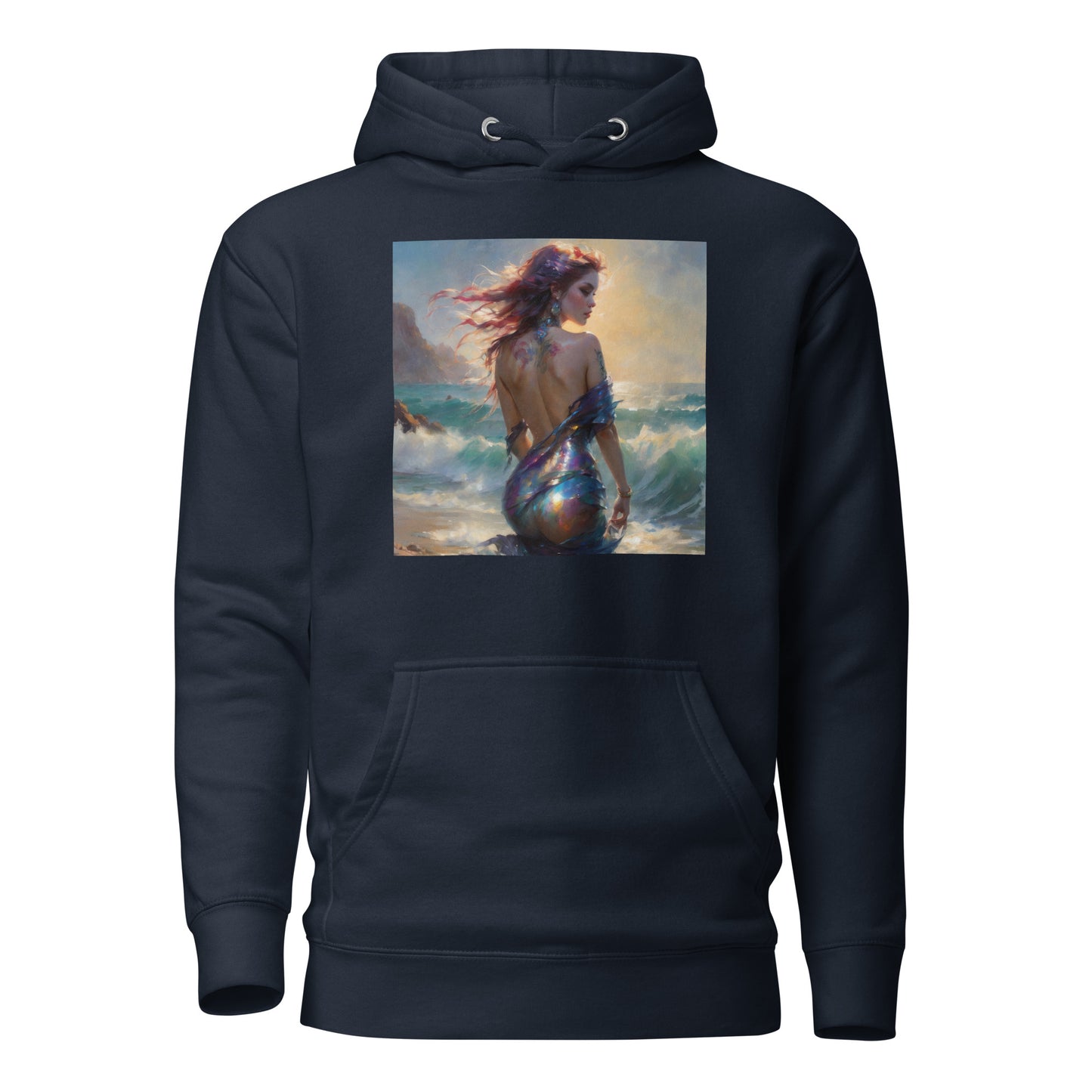 Enchanting Mermaid on Beach Women's Fantasy Hoodie Navy Blazer