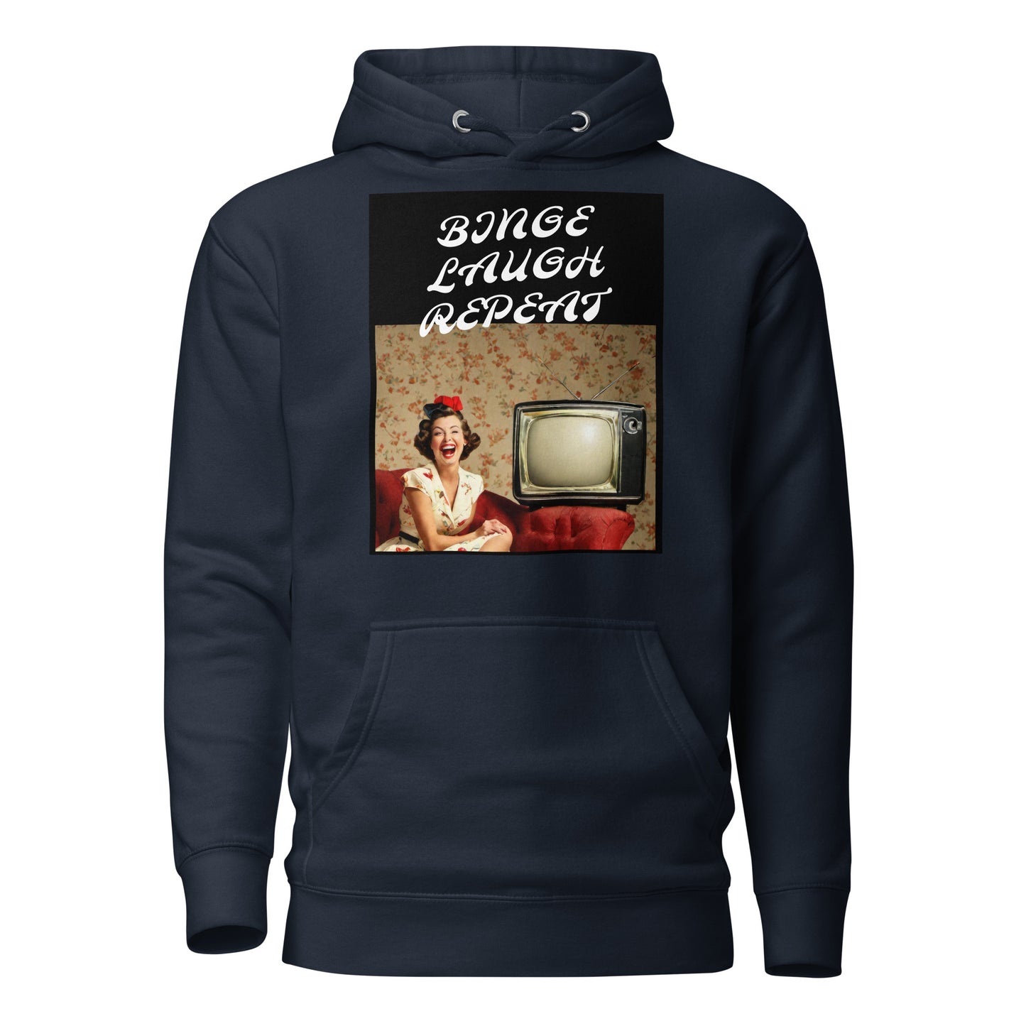 Binge Laugh Repeat Women's Funny Hoodie Navy Blazer