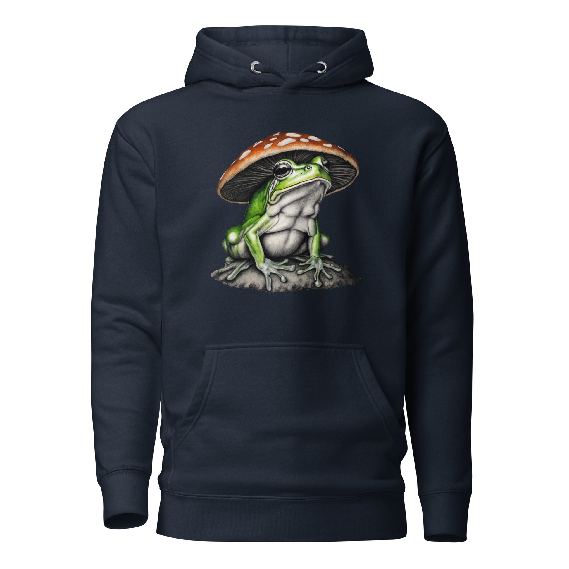 Frog in Shroom Cap Women's Graphic Hoodie Navy Blazer