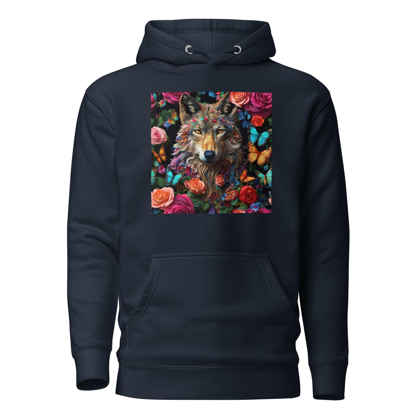 Wolf and Roses Women's Animal Lover Hoodie Navy Blazer