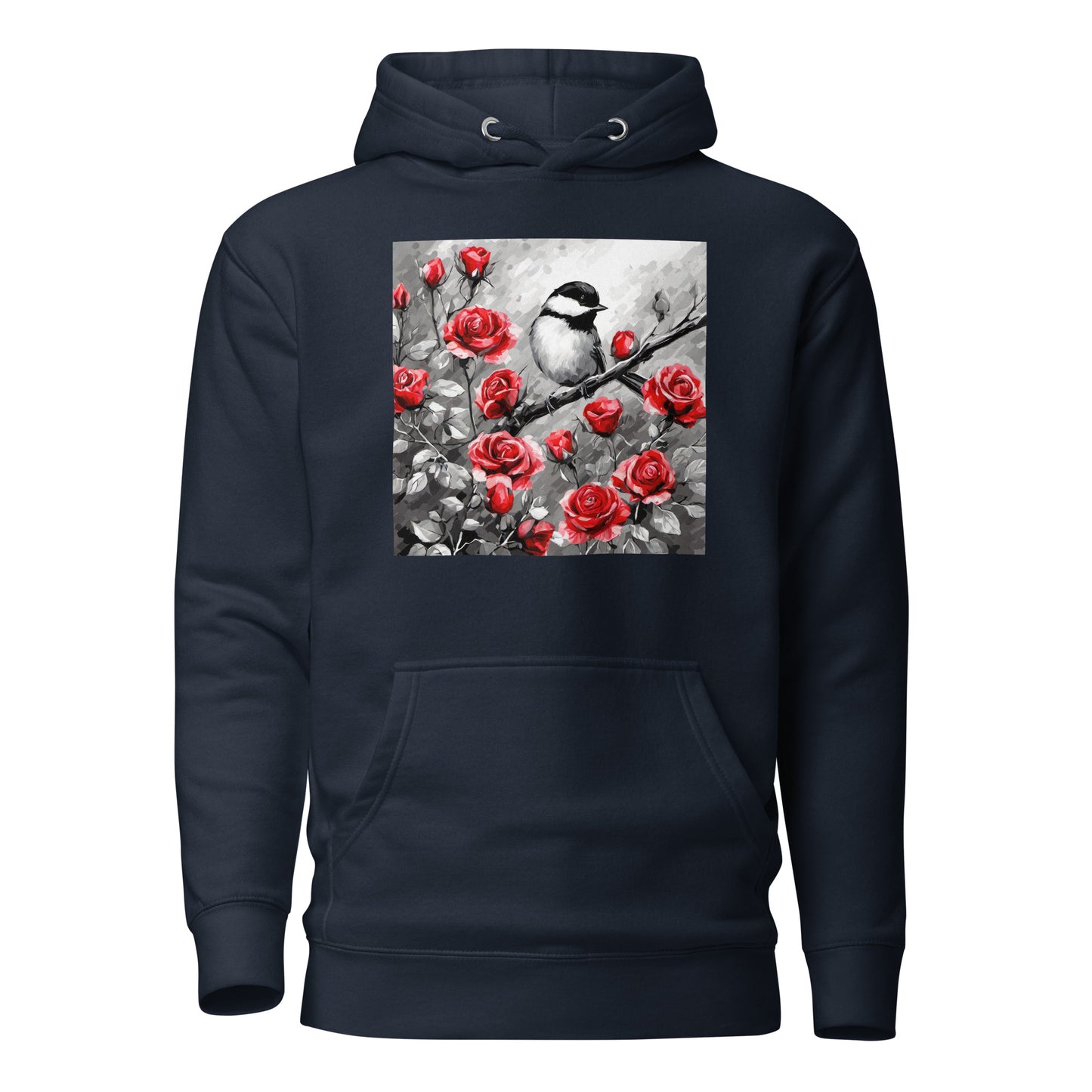 Chickadee Among Roses Women's Bird Lover Hoodie Navy Blazer