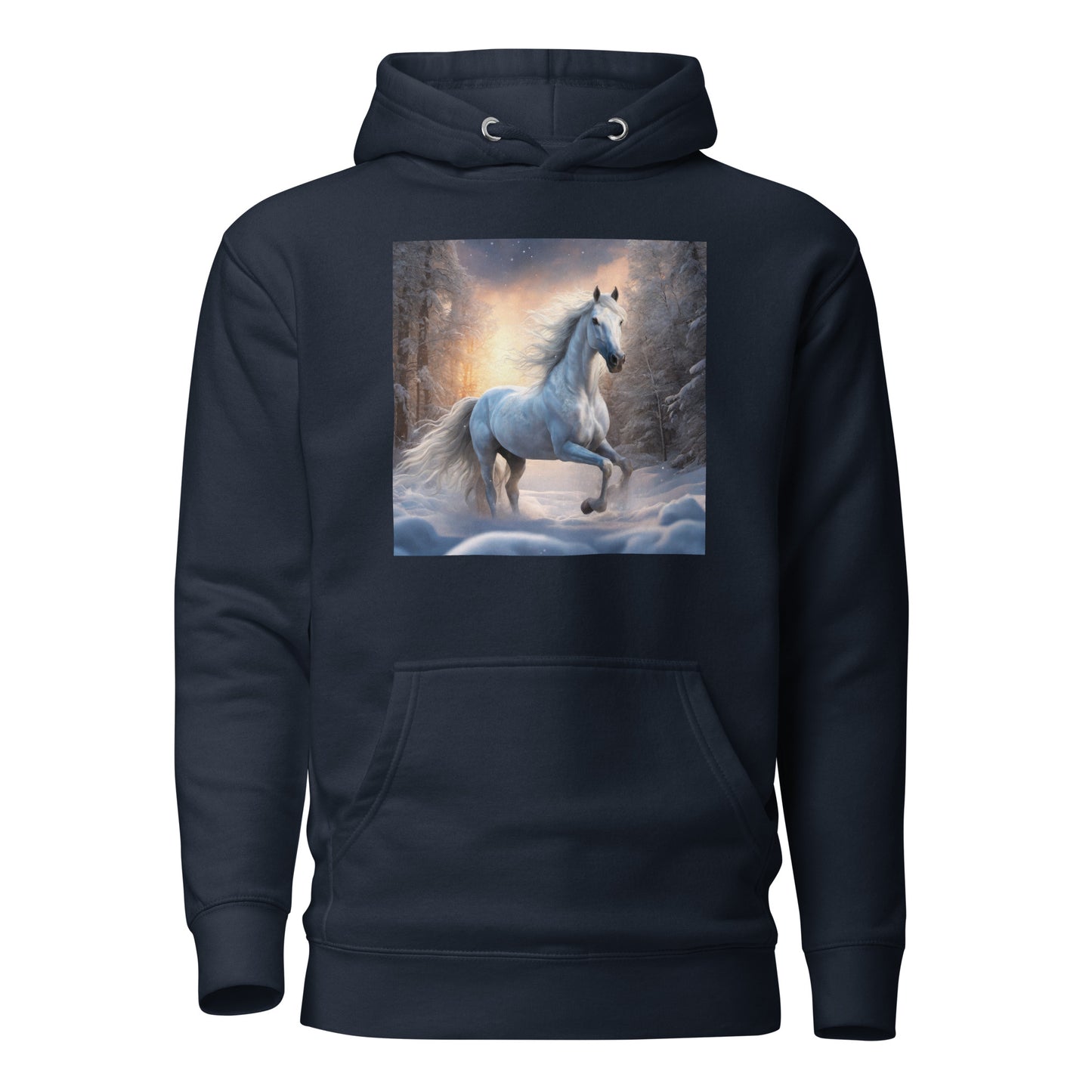 Beautiful White Winter Horse Women's Animal Lover Hoodie Navy Blazer