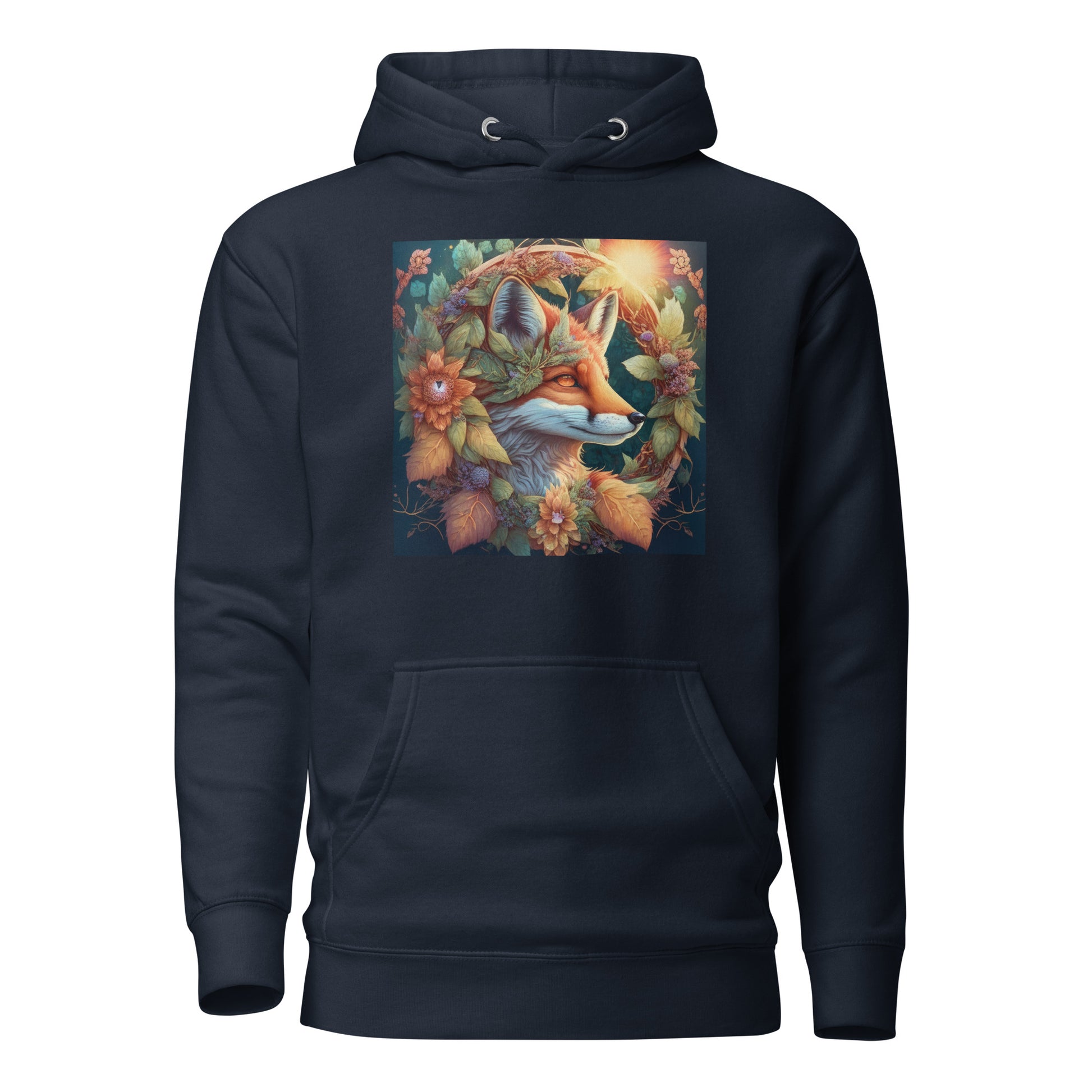 Red Fox Wreath Women's Animal Lover Hoodie Navy Blazer