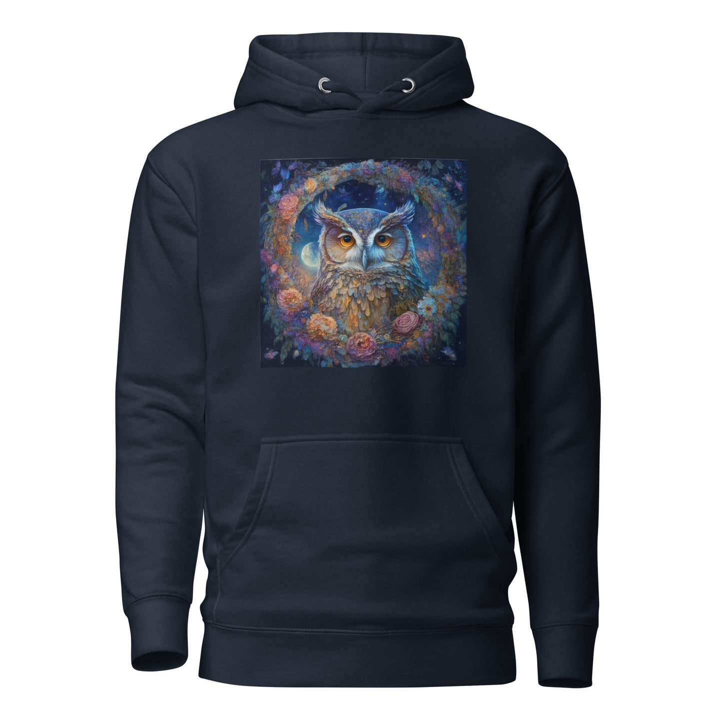 Owl Wreath Women's Animal Lover Hoodie Navy Blazer