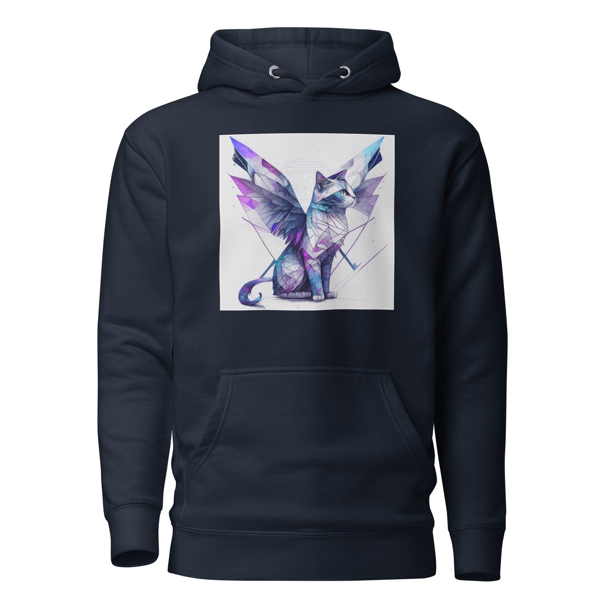 Geometric Cat with Wings Women's Cat Lover Hoodie Navy Blazer