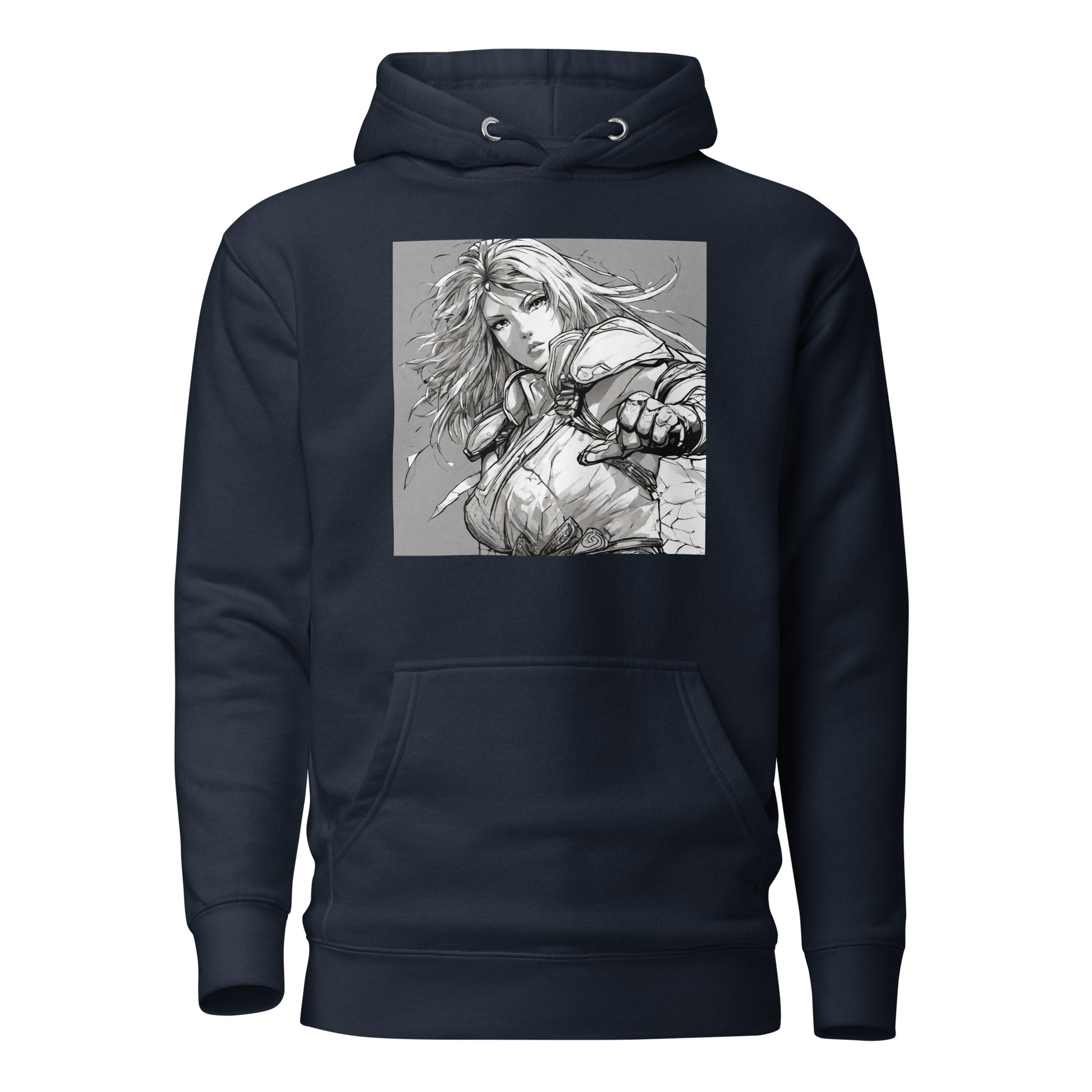 Fearless Swordmaiden Women's Anime Hoodie Navy Blazer