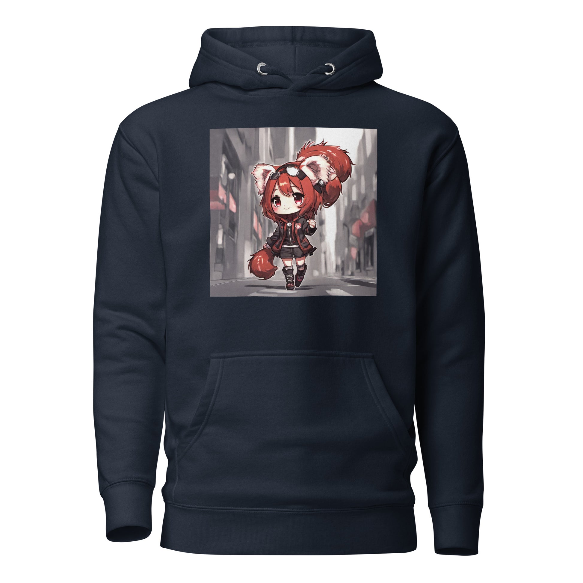 Red Panda Girl Women's Anime Hoodie Navy Blazer