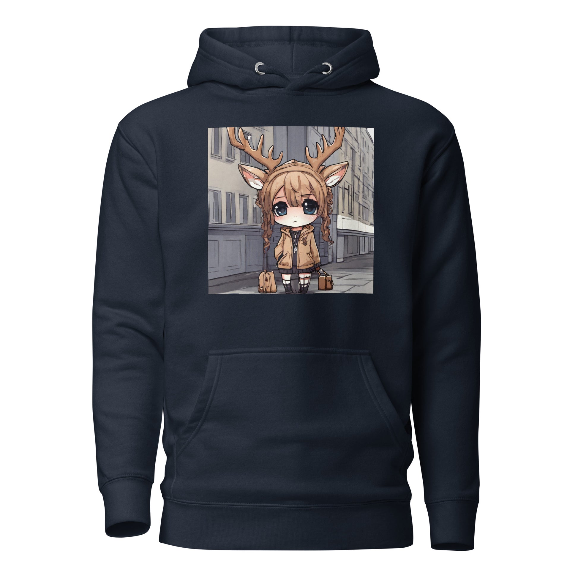 Spirit of the Deer Women's Anime Hoodie Navy Blazer